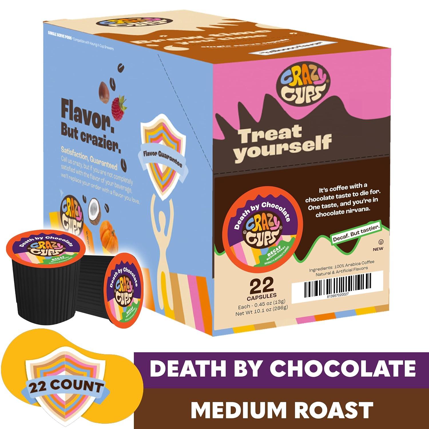 image:imageCrazy Cups Decaf Flavored Coffee Pods Decaf Eggnog Coffee Holiday Blend Coffee Single Serve Coffee for Keurig K Cups Machines Hot or Iced Coffee Medium Roast Coffee 22 CountDecaf Death By Chocolate