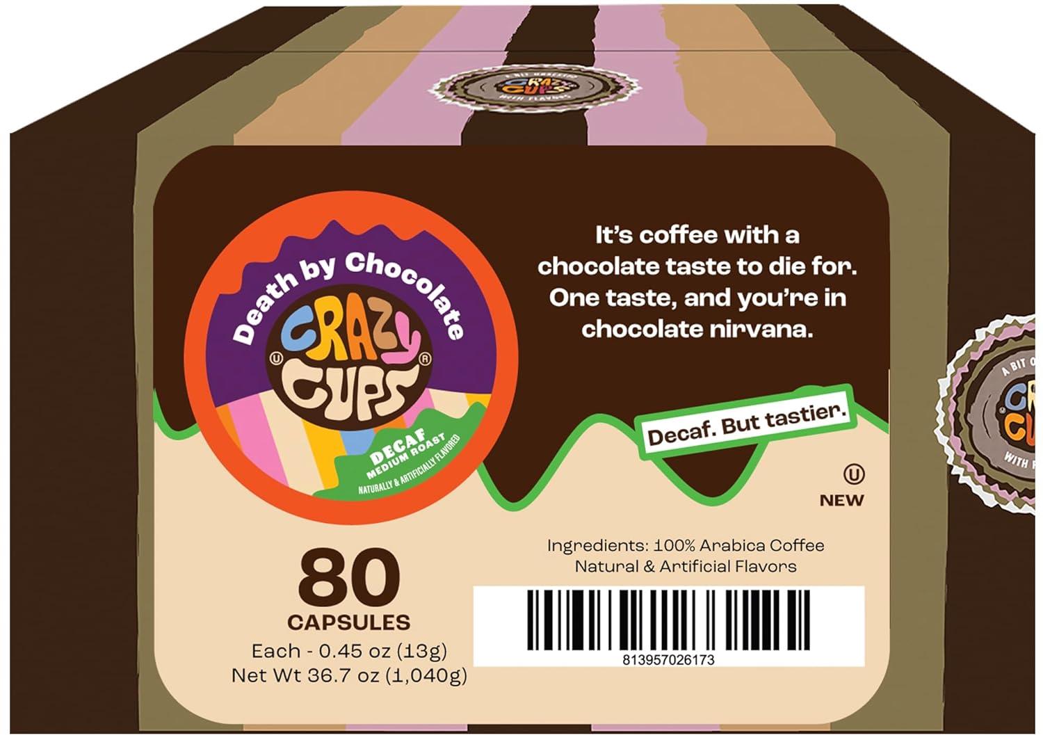 image:imageCrazy Cups Decaf Flavored Coffee Pods Decaf Eggnog Coffee Holiday Blend Coffee Single Serve Coffee for Keurig K Cups Machines Hot or Iced Coffee Medium Roast Coffee 22 CountDecaf Death By Chocolate