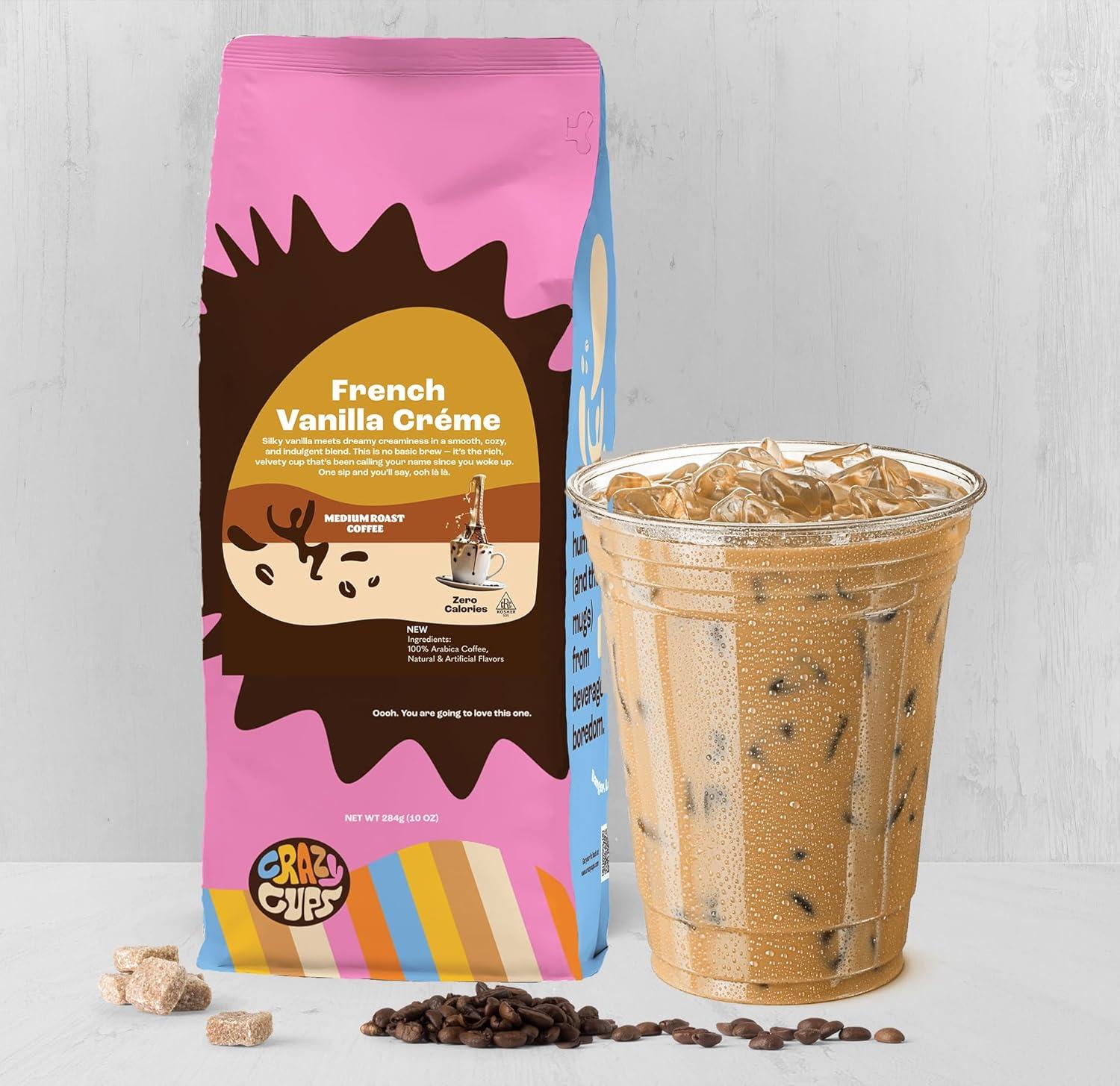 image:imageCrazy Cups Decaf Flavored Ground Coffee Variety Pack Includes Chocolate Hazelnut French Vanilla and Death by Chocolate in 10 oz Bags For Brewing Flavored Hot or Iced Decaf Coffee Variety 3 PackFrench Vanilla Crme