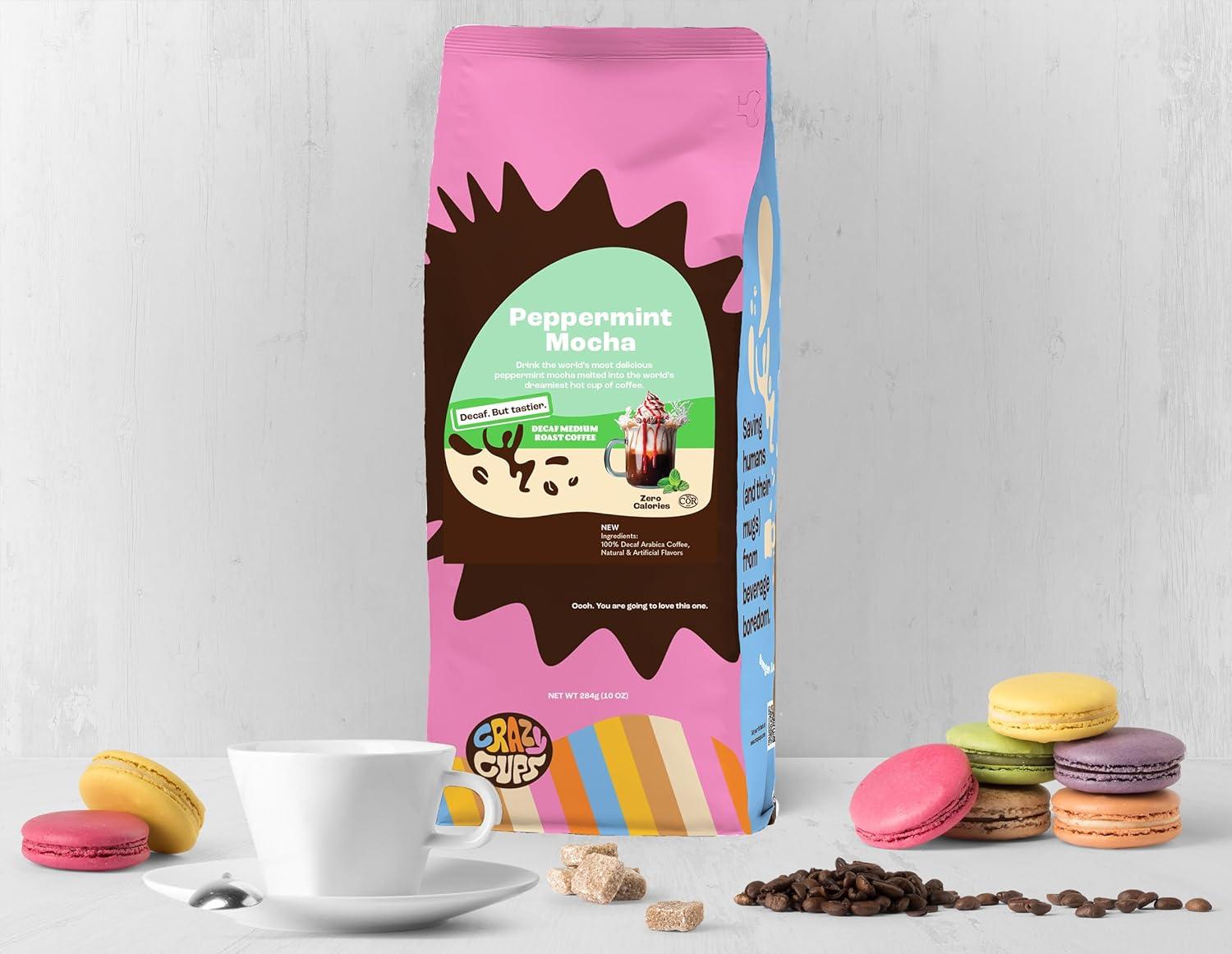 image:imageCrazy Cups Decaf Flavored Ground Coffee Variety Pack Includes Chocolate Hazelnut French Vanilla and Death by Chocolate in 10 oz Bags For Brewing Flavored Hot or Iced Decaf Coffee Variety 3 PackDecaf Peppermint Mocha