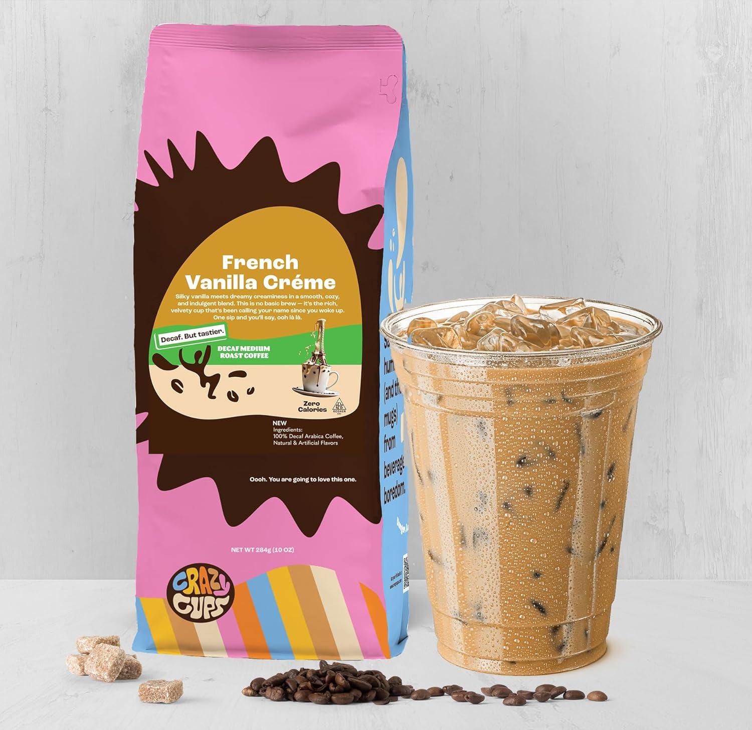 image:imageCrazy Cups Decaf Flavored Ground Coffee Variety Pack Includes Chocolate Hazelnut French Vanilla and Death by Chocolate in 10 oz Bags For Brewing Flavored Hot or Iced Decaf Coffee Variety 3 PackDecaf French Vanilla Crme