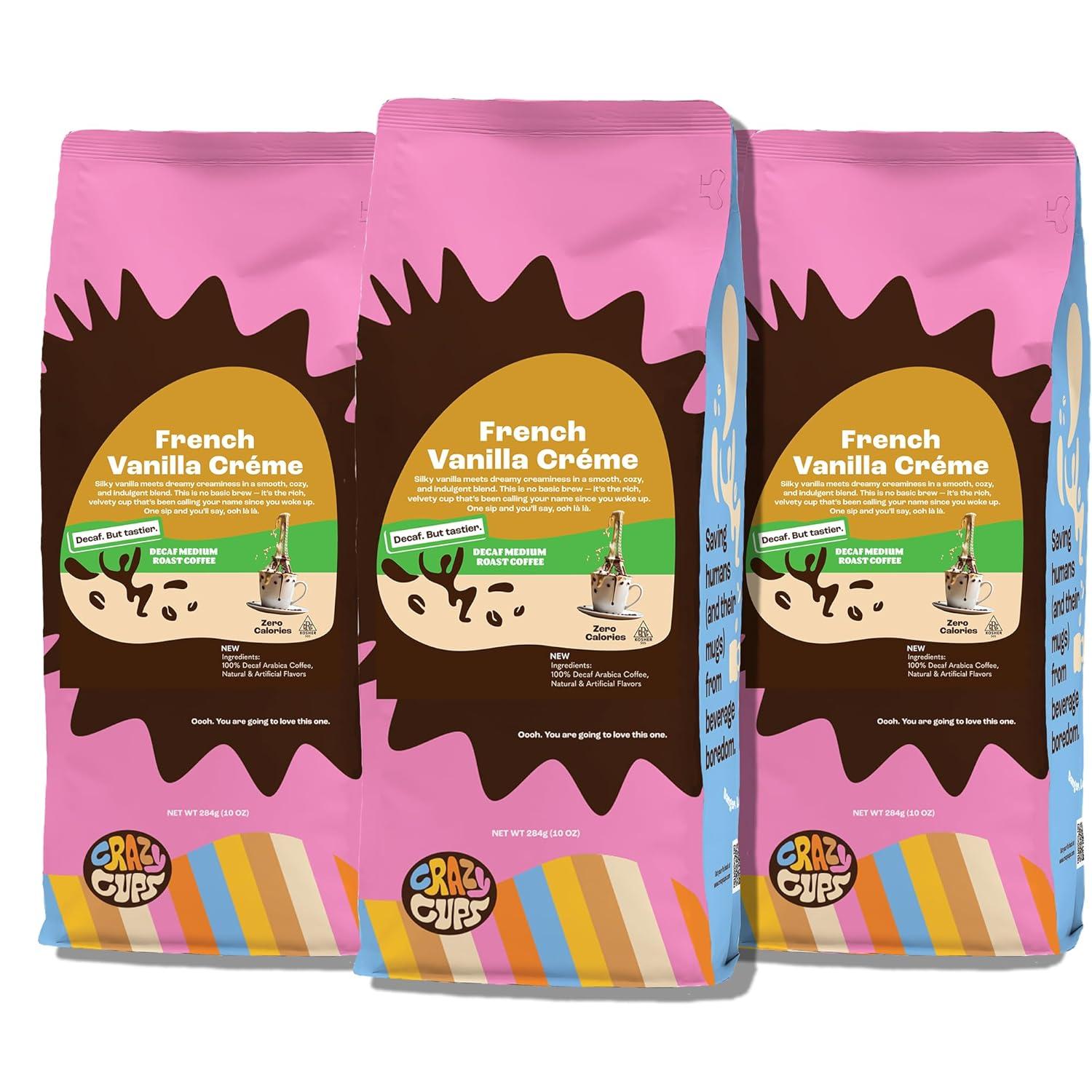 image:imageCrazy Cups Decaf Flavored Ground Coffee Variety Pack Includes Chocolate Hazelnut French Vanilla and Death by Chocolate in 10 oz Bags For Brewing Flavored Hot or Iced Decaf Coffee Variety 3 PackDecaf French Vanilla Crme