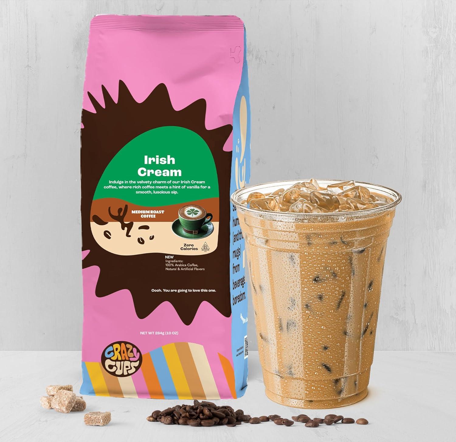 image:imageCrazy Cups Decaf Flavored Ground Coffee Variety Pack Includes Chocolate Hazelnut French Vanilla and Death by Chocolate in 10 oz Bags For Brewing Flavored Hot or Iced Decaf Coffee Variety 3 PackIrish Cream