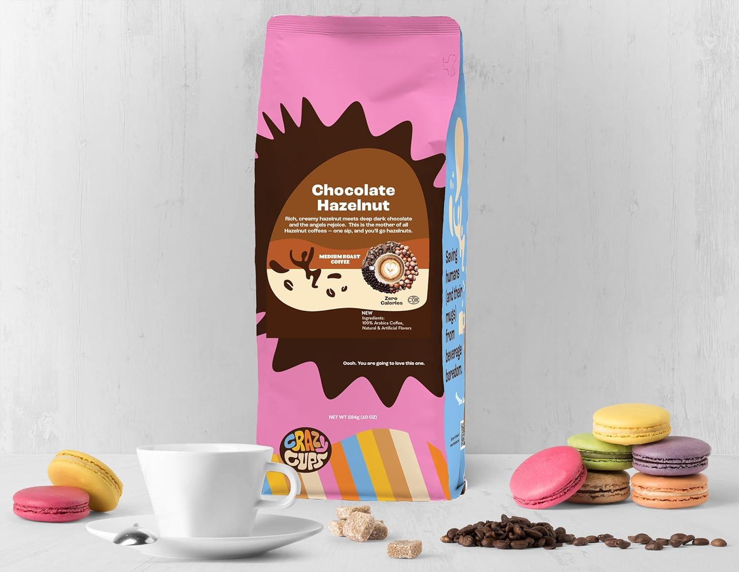 image:imageCrazy Cups Decaf Flavored Ground Coffee Variety Pack Includes Chocolate Hazelnut French Vanilla and Death by Chocolate in 10 oz Bags For Brewing Flavored Hot or Iced Decaf Coffee Variety 3 PackChocolate Hazelnut