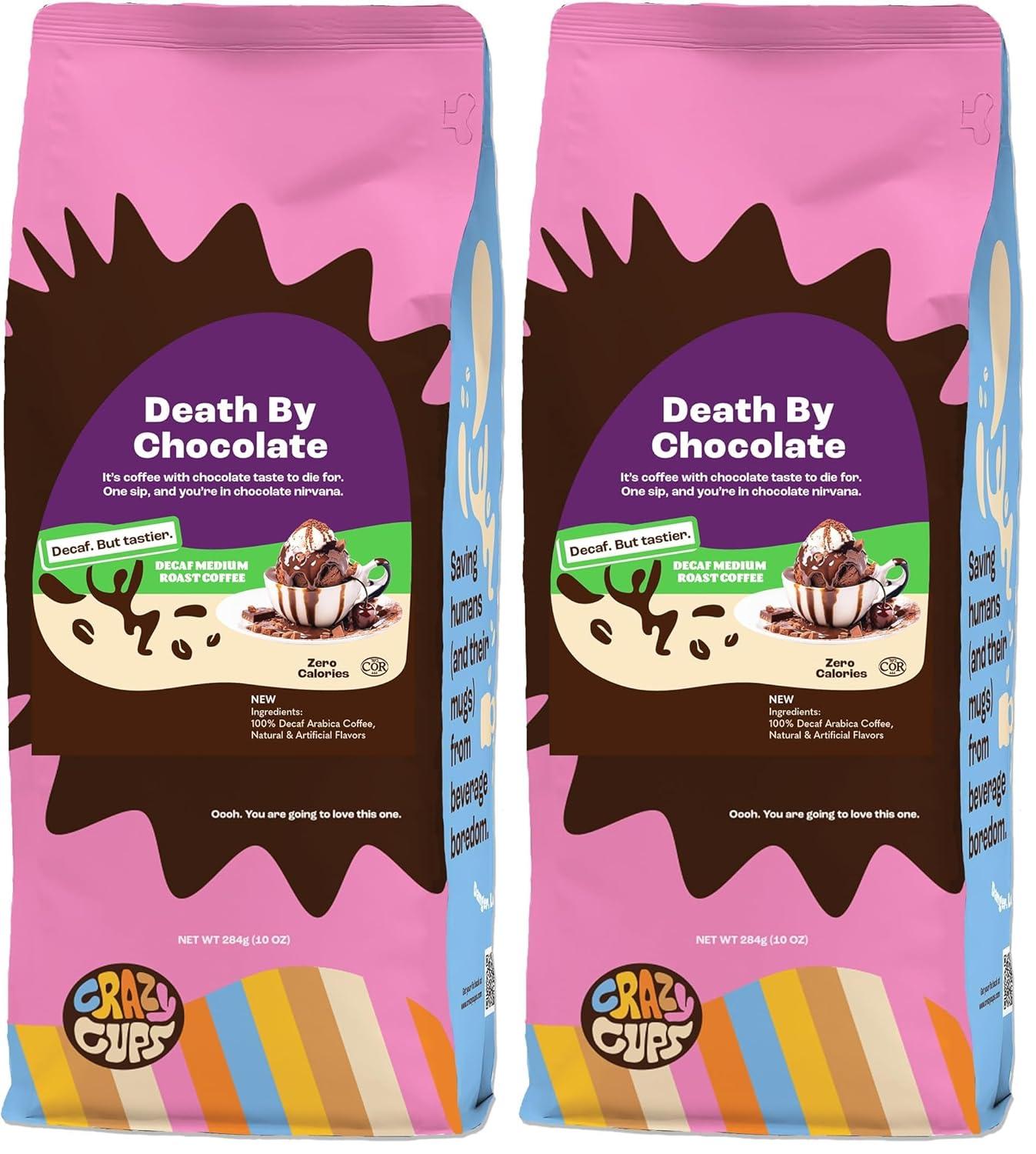 image:imageCrazy Cups Decaf Flavored Ground Coffee Variety Pack Includes Chocolate Hazelnut French Vanilla and Death by Chocolate in 10 oz Bags For Brewing Flavored Hot or Iced Decaf Coffee Variety 3 PackDecaf Death by Chocolate