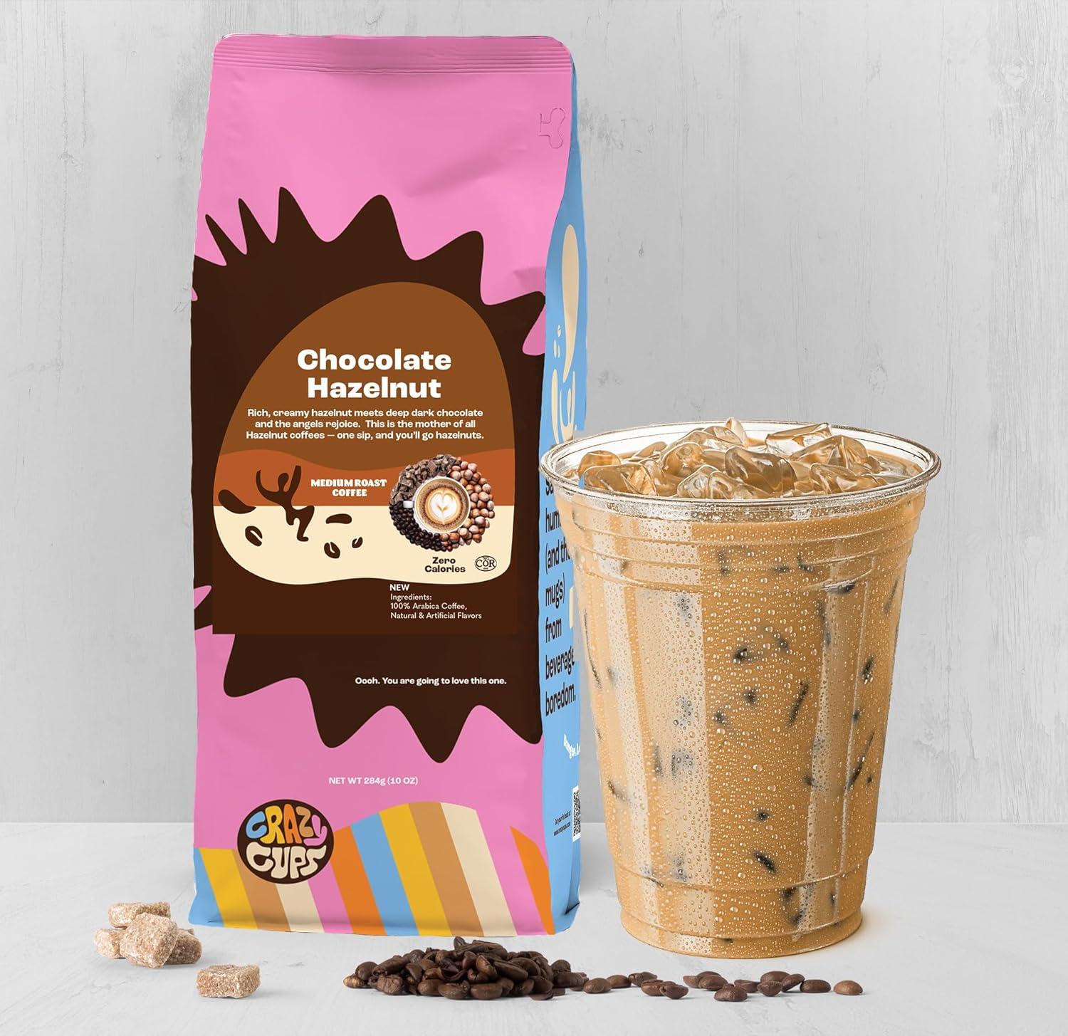image:imageCrazy Cups Decaf Flavored Ground Coffee Variety Pack Includes Chocolate Hazelnut French Vanilla and Death by Chocolate in 10 oz Bags For Brewing Flavored Hot or Iced Decaf Coffee Variety 3 PackChocolate Hazelnut
