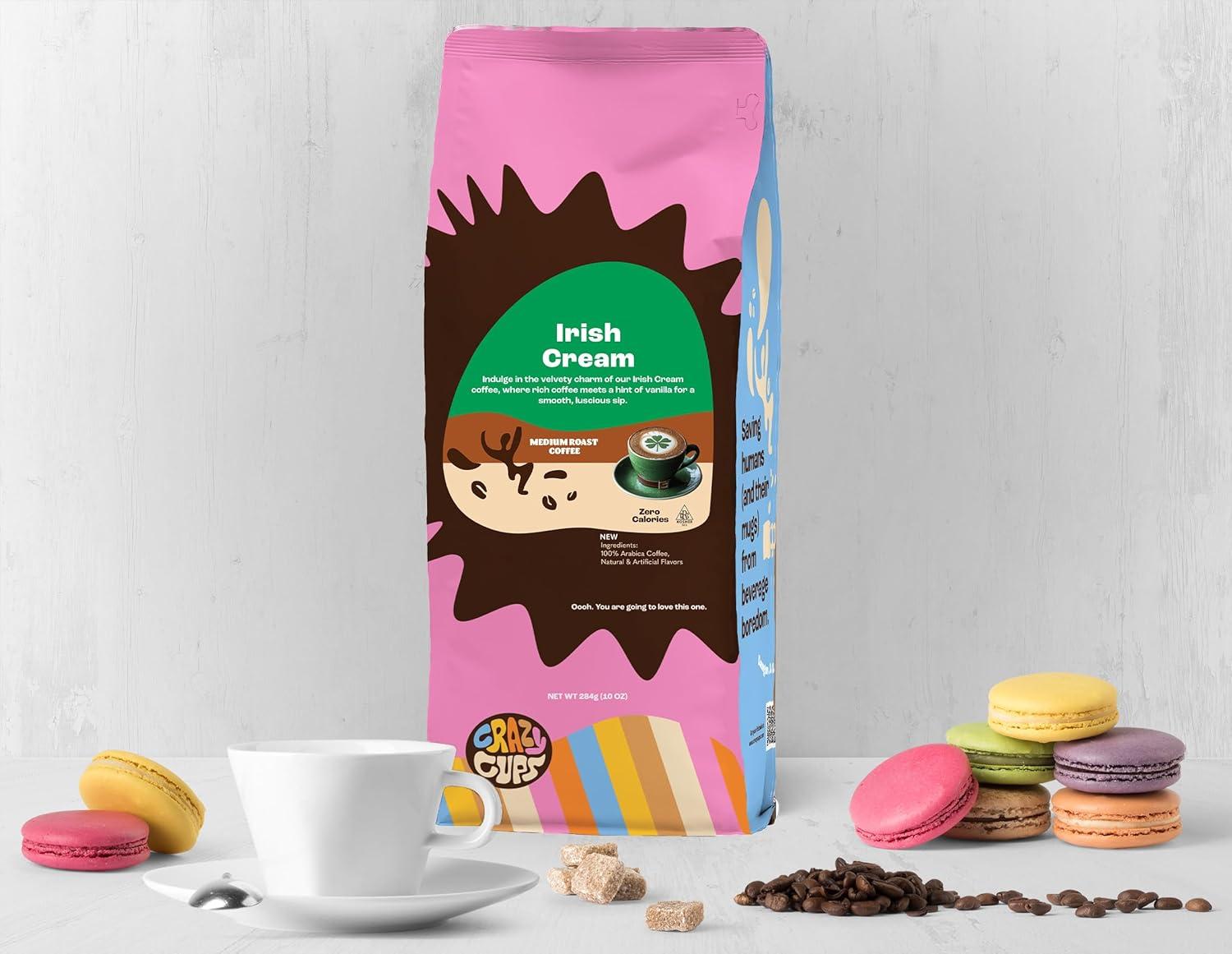 image:imageCrazy Cups Decaf Flavored Ground Coffee Variety Pack Includes Chocolate Hazelnut French Vanilla and Death by Chocolate in 10 oz Bags For Brewing Flavored Hot or Iced Decaf Coffee Variety 3 PackIrish Cream
