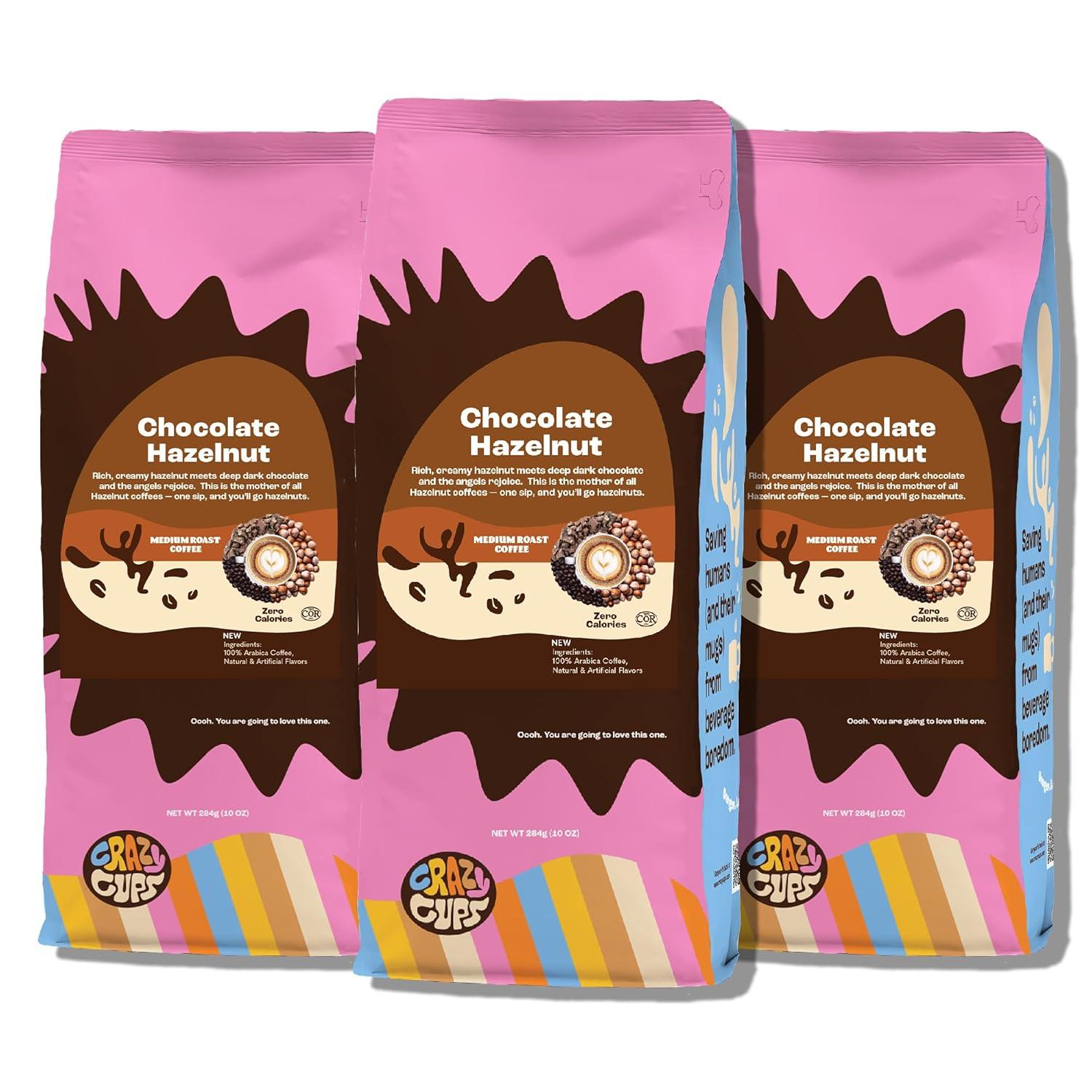 image:imageCrazy Cups Decaf Flavored Ground Coffee Variety Pack Includes Chocolate Hazelnut French Vanilla and Death by Chocolate in 10 oz Bags For Brewing Flavored Hot or Iced Decaf Coffee Variety 3 PackChocolate Hazelnut