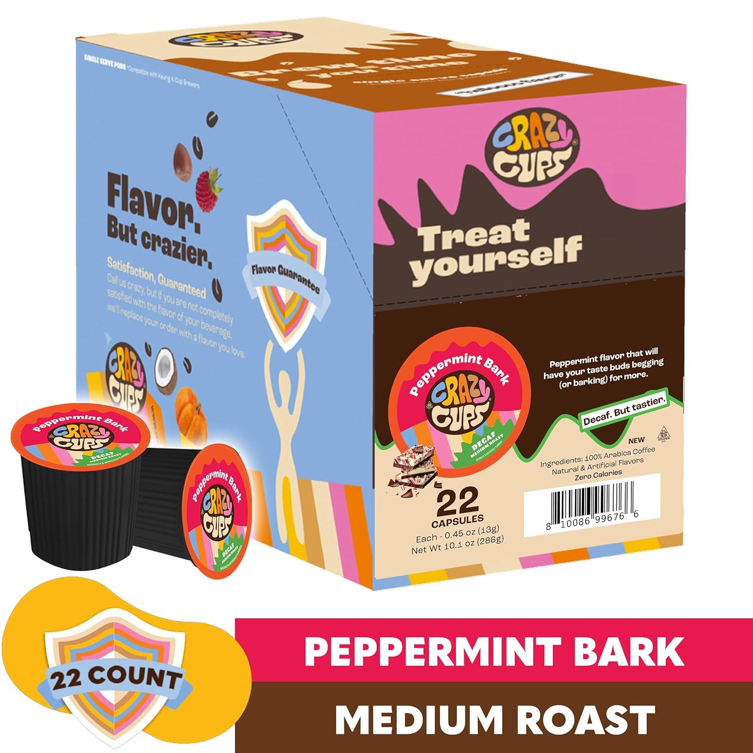 image:imageCrazy Cups Decaf Peppermint Bark Flavored Coffee pods Holiday SingleServe Medium Roast Coffee Cups for Keurig KCup Machines Hot or IcedPack of 1 22 Count TotalPeppermint Bark