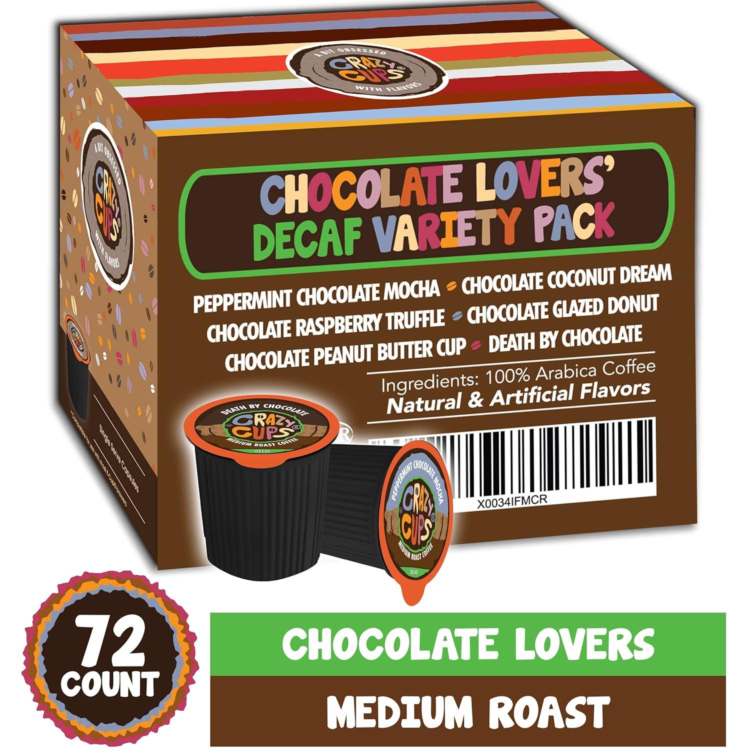 image:imageCrazy Cups Decaf Peppermint Bark Flavored Coffee pods Holiday SingleServe Medium Roast Coffee Cups for Keurig KCup Machines Hot or IcedPack of 1 22 Count TotalChocolate Lovers Variety Pack