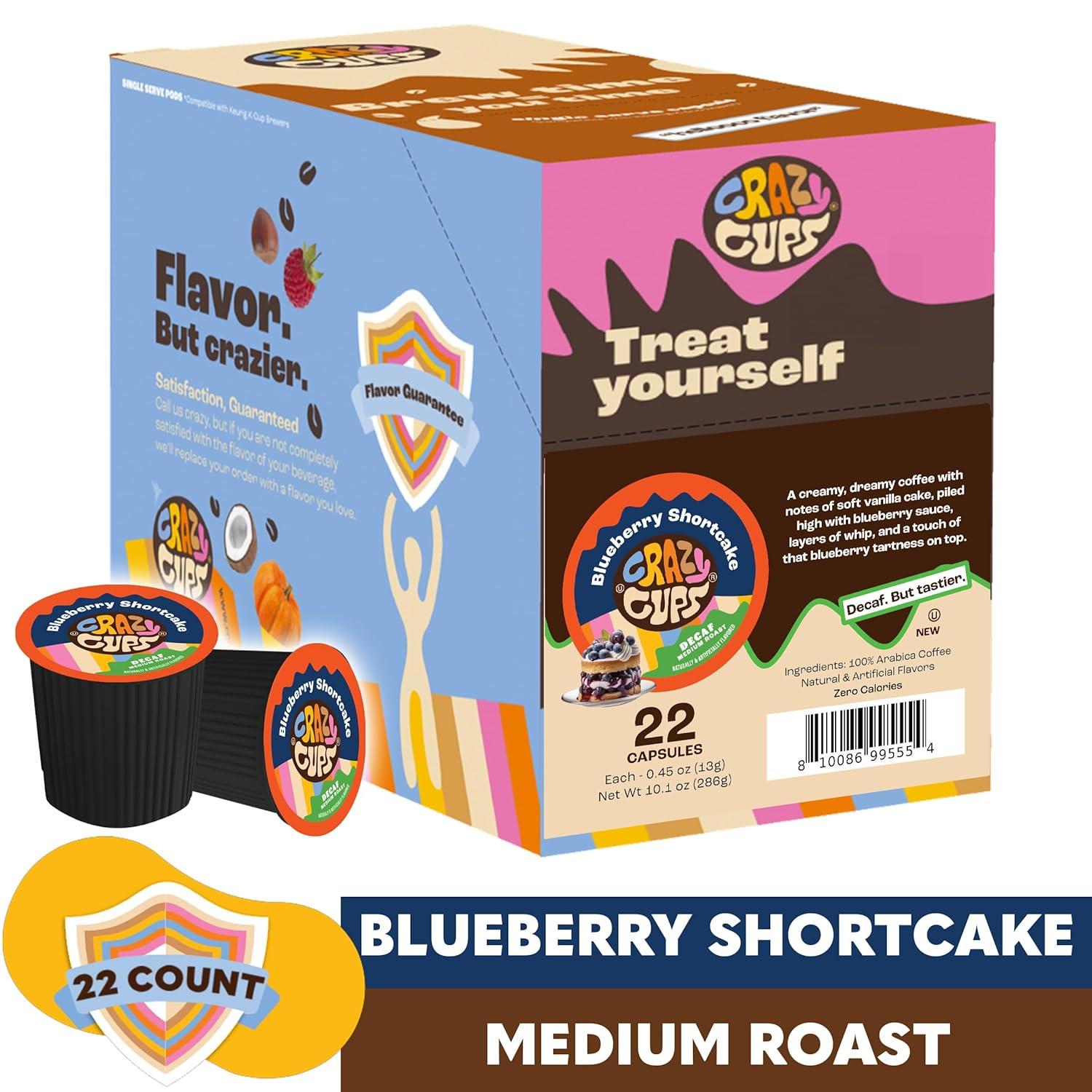 image:imageCrazy Cups Decaf Peppermint Bark Flavored Coffee pods Holiday SingleServe Medium Roast Coffee Cups for Keurig KCup Machines Hot or IcedPack of 1 22 Count TotalBlueberry Shortcake
