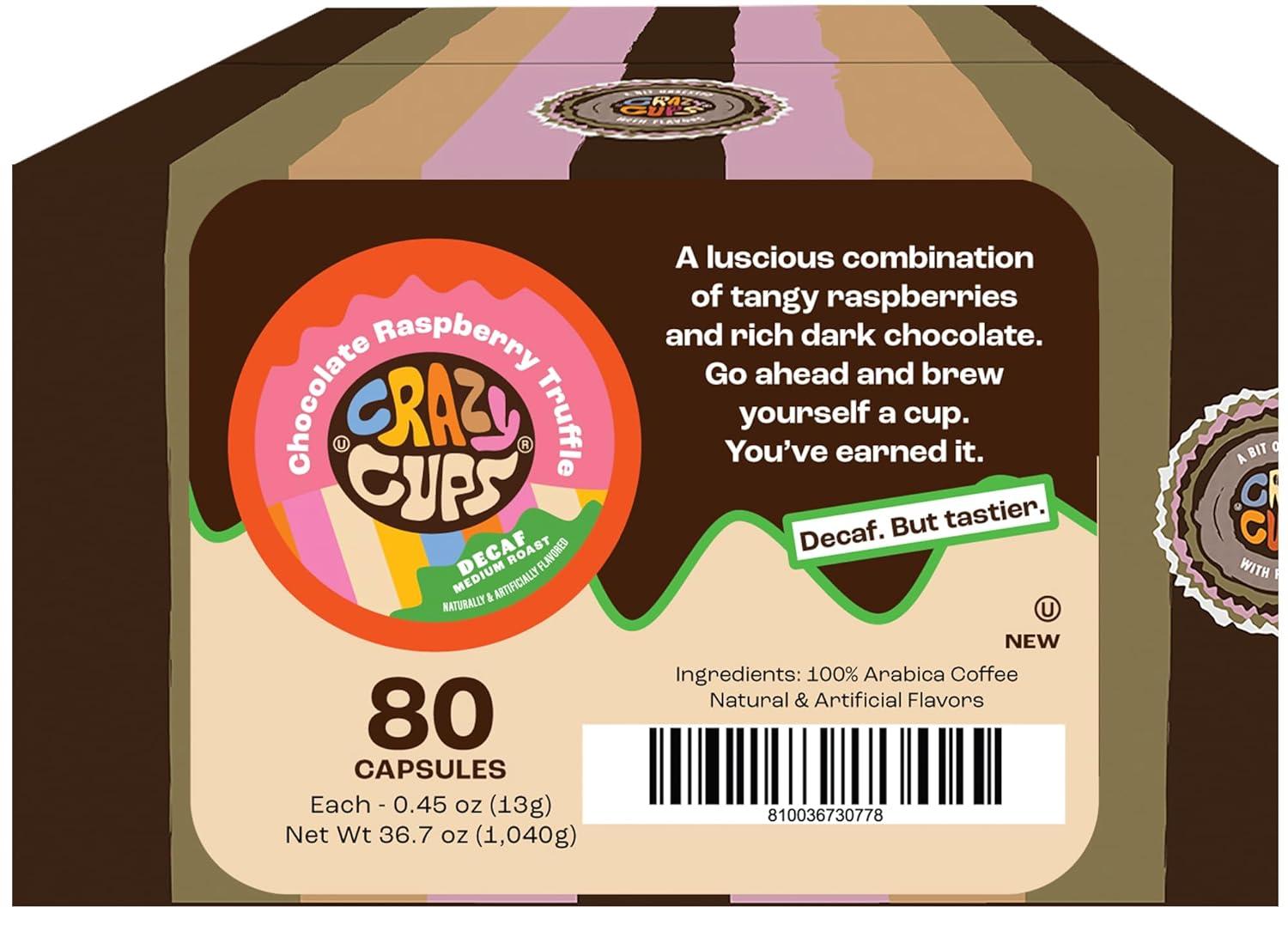 image:imageCrazy Cups Decaf Peppermint Bark Flavored Coffee pods Holiday SingleServe Medium Roast Coffee Cups for Keurig KCup Machines Hot or IcedPack of 1 22 Count TotalChocolate Raspberry
