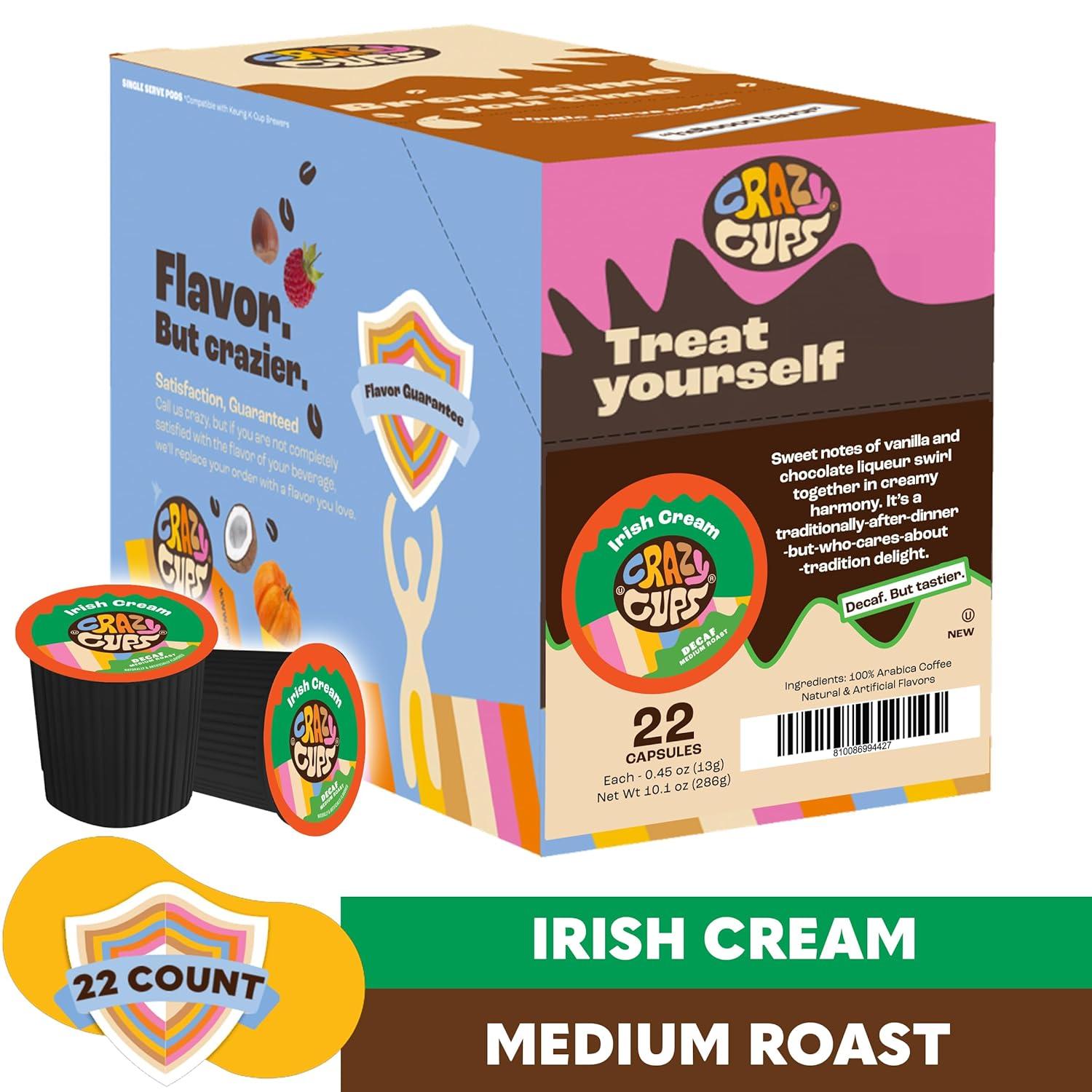 image:imageCrazy Cups Decaf Peppermint Bark Flavored Coffee pods Holiday SingleServe Medium Roast Coffee Cups for Keurig KCup Machines Hot or IcedPack of 1 22 Count TotalDecaf Irish Cream