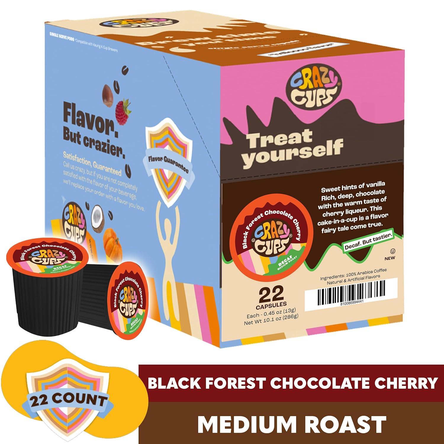 image:imageCrazy Cups Decaf Peppermint Bark Flavored Coffee pods Holiday SingleServe Medium Roast Coffee Cups for Keurig KCup Machines Hot or IcedPack of 1 22 Count TotalBlack Forest Chocolate Cherry