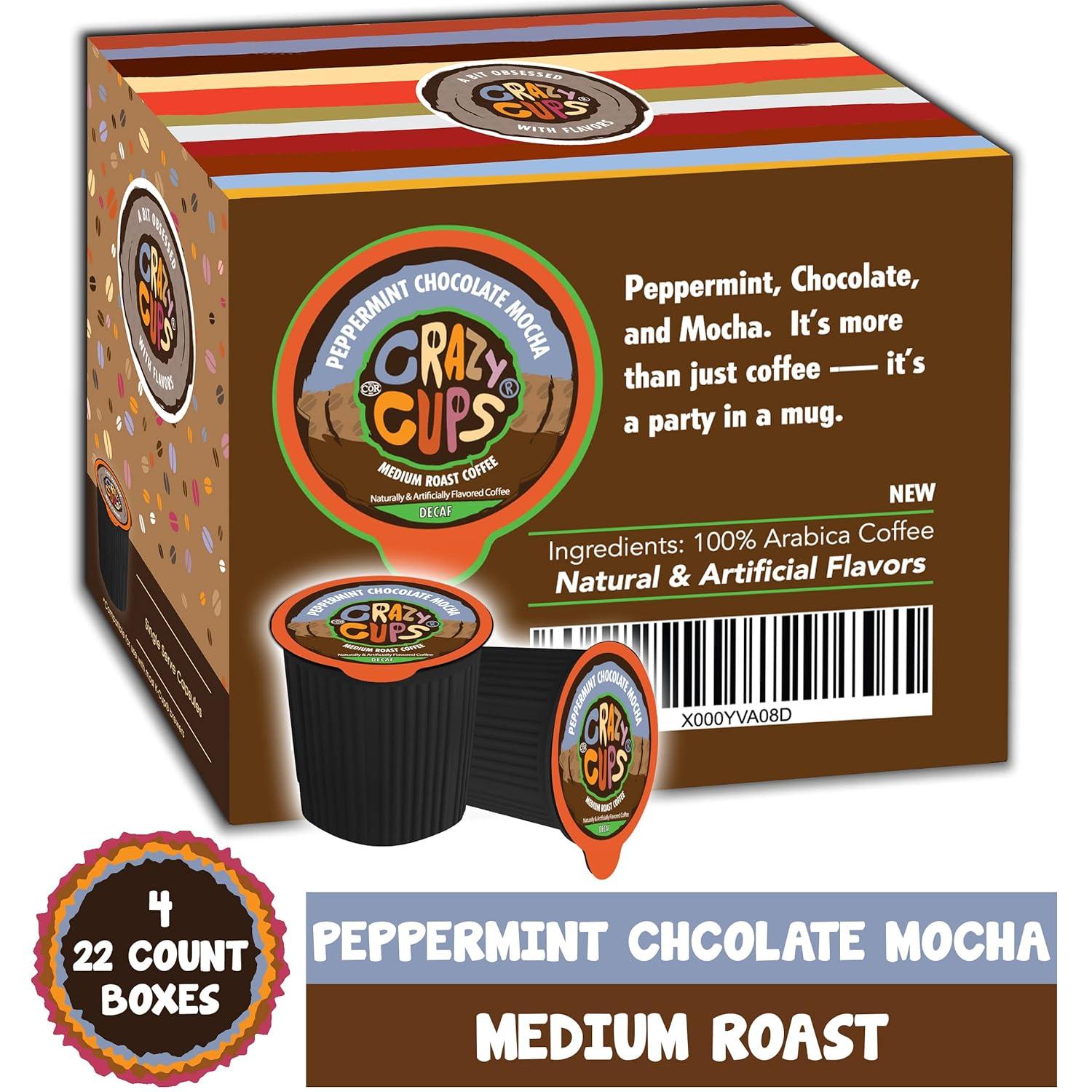 image:imageCrazy Cups Decaf Peppermint Bark Flavored Coffee pods Holiday SingleServe Medium Roast Coffee Cups for Keurig KCup Machines Hot or IcedPack of 1 22 Count TotalPeppermint Chocolate Mocha