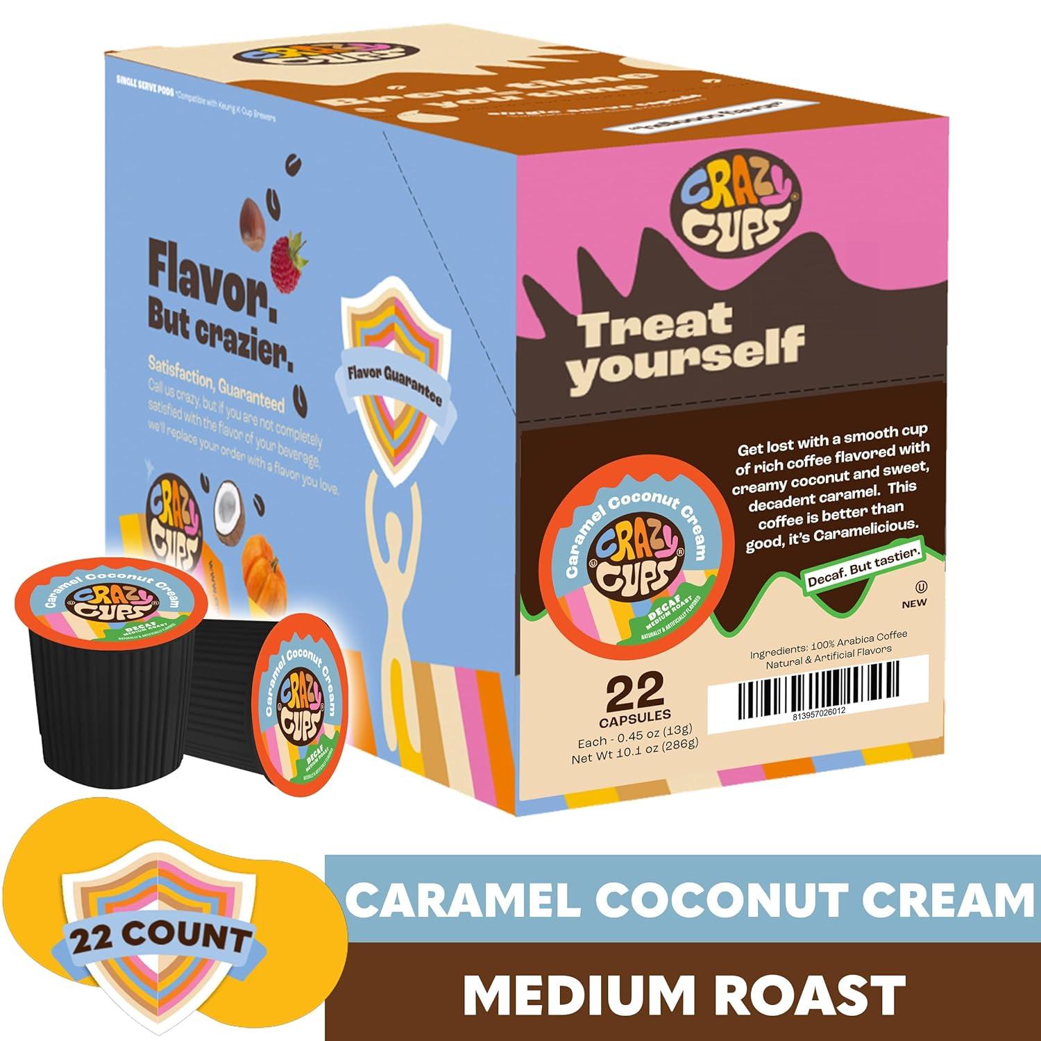 image:imageCrazy Cups Decaf Praline Nutcracker Flavored Coffee Pods Praline Pecan Decaf Coffee Single Serve Coffee for Keurig K Cups Machines Medium Roast Coffee 22 CountDecaf Coconut Caramelicious