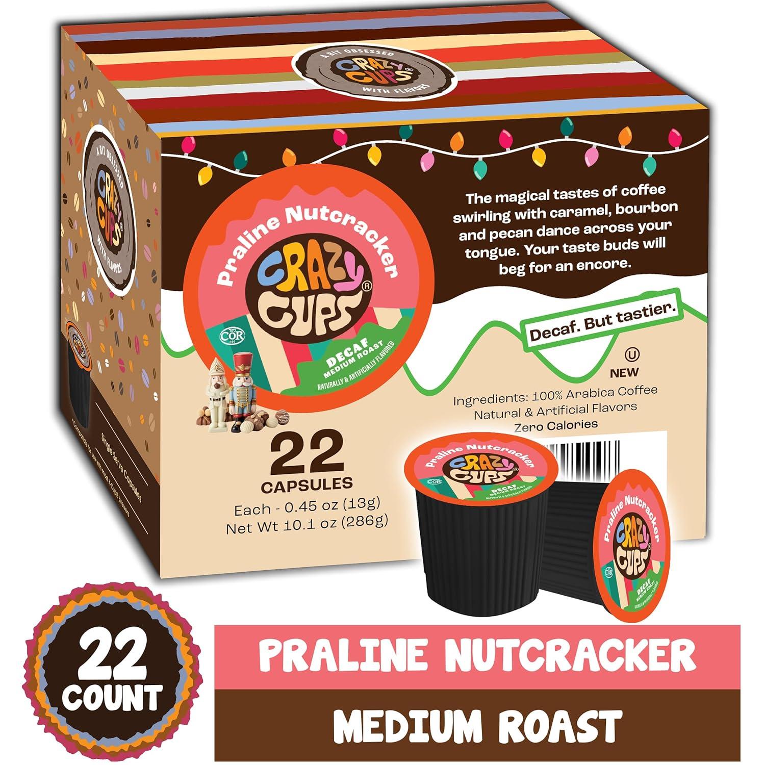 image:imageCrazy Cups Decaf Praline Nutcracker Flavored Coffee Pods Praline Pecan Decaf Coffee Single Serve Coffee for Keurig K Cups Machines Medium Roast Coffee 22 CountDecaf Praline Nutcracker