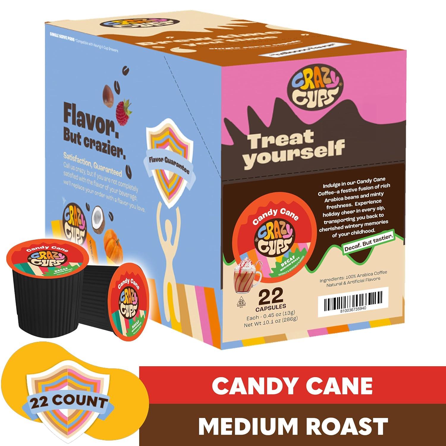 image:imageCrazy Cups Decaf Praline Nutcracker Flavored Coffee Pods Praline Pecan Decaf Coffee Single Serve Coffee for Keurig K Cups Machines Medium Roast Coffee 22 CountDecaf Candy Cane