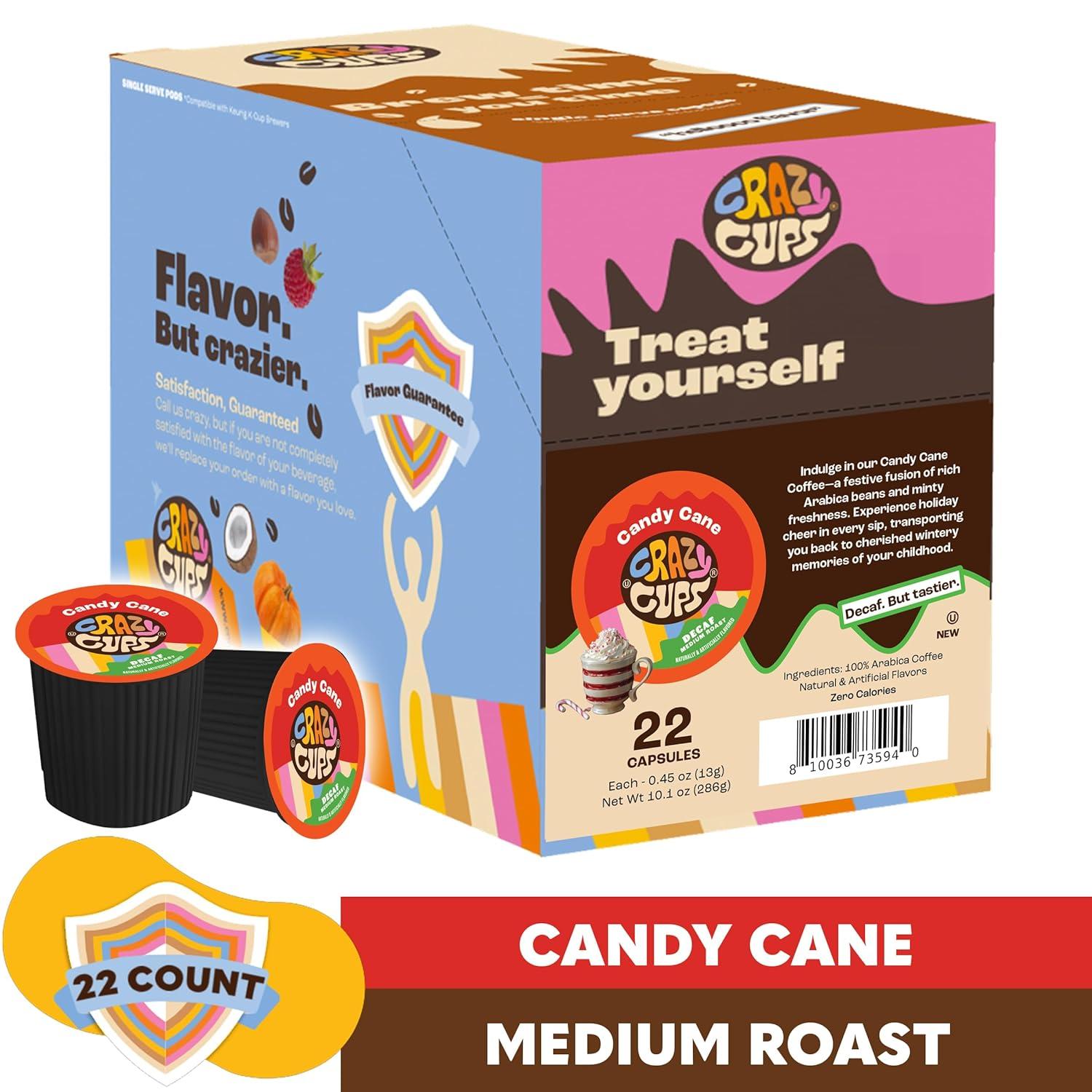 image:imageCrazy Cups Decaf Praline Nutcracker Flavored Coffee Pods Praline Pecan Decaf Coffee Single Serve Coffee for Keurig K Cups Machines Medium Roast Coffee 22 CountDecaf Candy Cane
