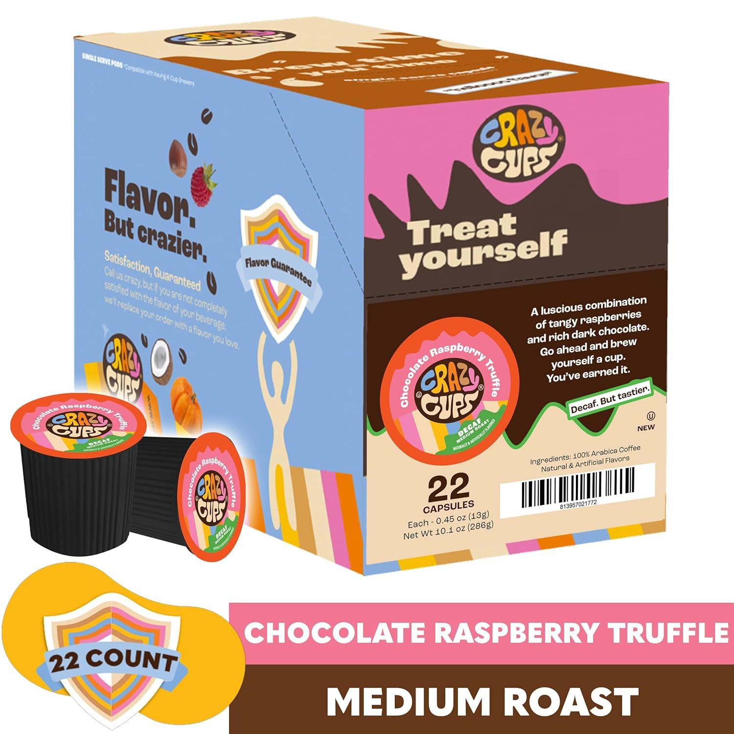 image:imageCrazy Cups Decaf Praline Nutcracker Flavored Coffee Pods Praline Pecan Decaf Coffee Single Serve Coffee for Keurig K Cups Machines Medium Roast Coffee 22 CountDecaf Chocolate Raspberry Truffle