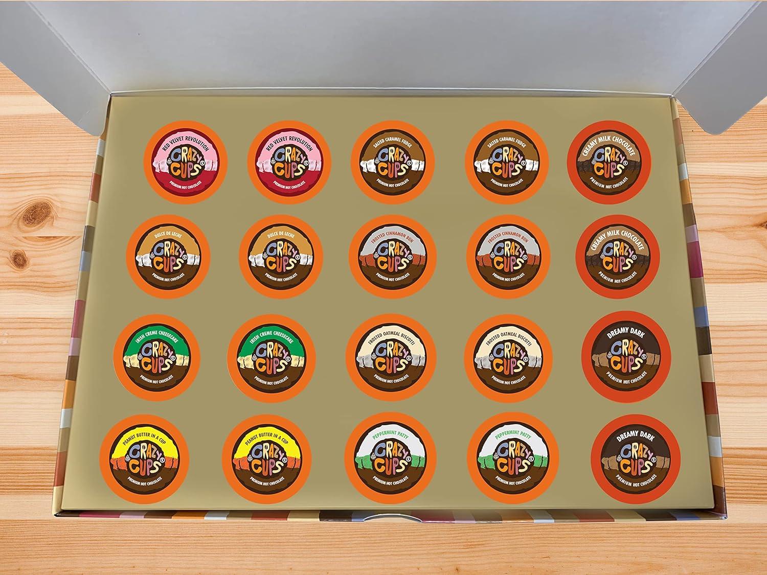 image:imageCrazy Cups Deluxe Holiday Hot Chocolate Gift Set Assorted Flavored Hot Chocolates for Keurig K Cups Machines Single Serve Hot Cocoa in Recyclable Pods 20 CountHot Chocolate Gift Box Sampler