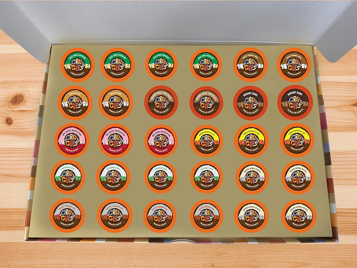image:imageCrazy Cups Deluxe Holiday Hot Chocolate Gift Set Assorted Flavored Hot Chocolates for Keurig K Cups Machines Single Serve Hot Cocoa in Recyclable Pods 20 CountHot Chocolate Gift Box Sampler