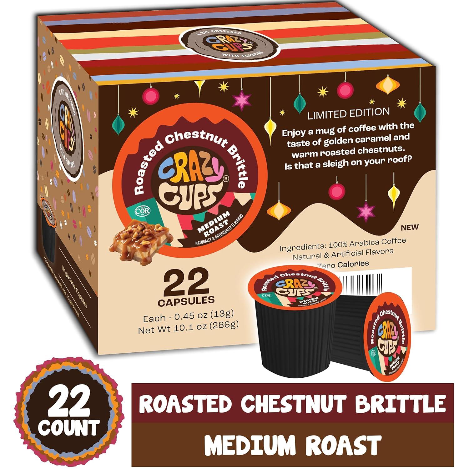 image:imageCrazy Cups Flavored Coffee Chestnut Brittle Holiday Blend for Keurig K Cups Machines Hot or Iced Medium Roast in Recyclable Pods Brown 22 CountChestnut Brittle