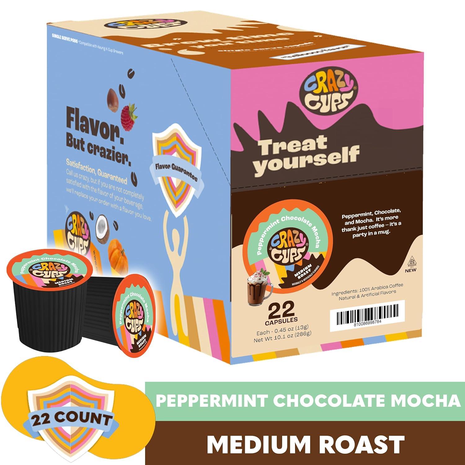 image:imageCrazy Cups Flavored Coffee Pods Holiday Spice amp Blend Single Serve Coffee for Keurig K Cups Machines Hot or Iced Medium Roast in RecyclablePack of 1 22 Count TotalPeppermint Chocolate Mocha