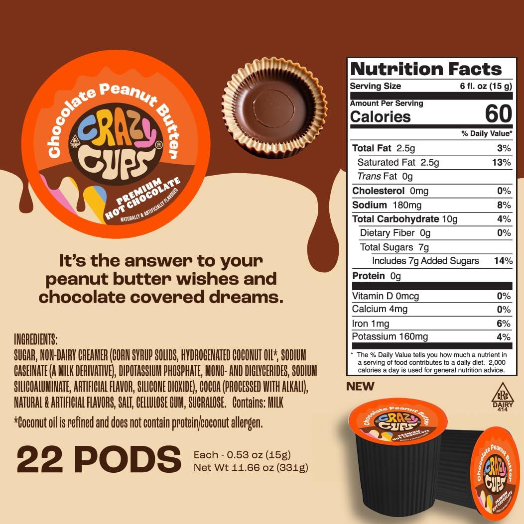 image:imageCrazy Cups Flavored Coffee Pods Holiday Spice amp Blend Single Serve Coffee for Keurig K Cups Machines Hot or Iced Medium Roast in RecyclablePack of 1 22 Count TotalChocolate Peanut Butter