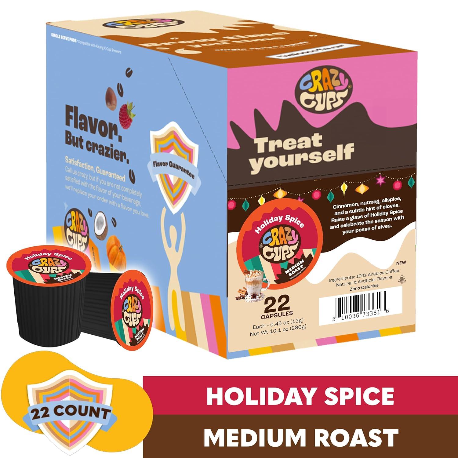 image:imageCrazy Cups Flavored Coffee Pods Holiday Spice amp Blend Single Serve Coffee for Keurig K Cups Machines Hot or Iced Medium Roast in RecyclablePack of 1 22 Count TotalCaramel Pecan Cluster