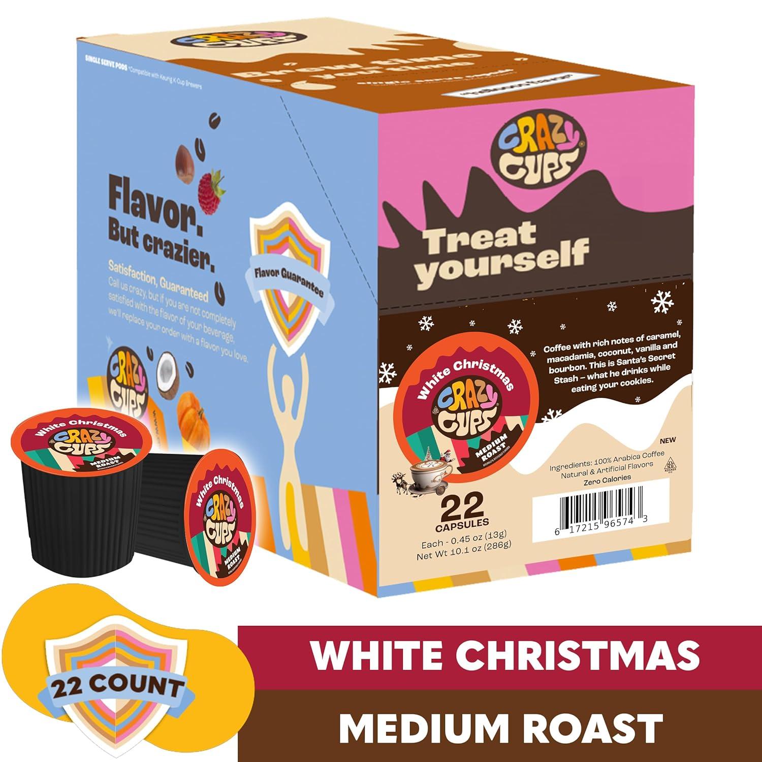 image:imageCrazy Cups Flavored Coffee Pods Holiday Spice amp Blend Single Serve Coffee for Keurig K Cups Machines Hot or Iced Medium Roast in RecyclablePack of 1 22 Count TotalWhite Christmas