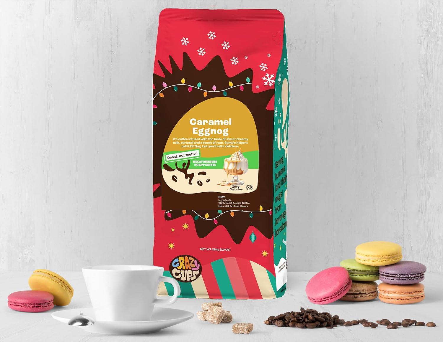 image:imageCrazy Cups Flavored Ground Decaf Christmas Coffee Decaffeinated White Christmas Coffee in 10 oz Bag For Brewing Flavored Hot or Iced Pack of 1Caramel Eggnog