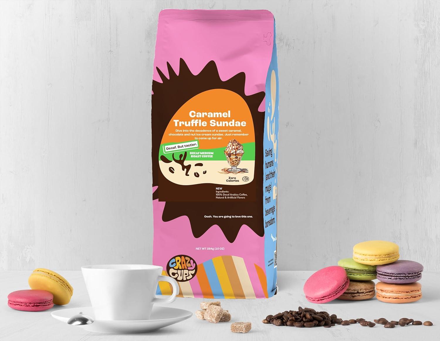 image:imageCrazy Cups Flavored Ground Decaf Christmas Coffee Decaffeinated White Christmas Coffee in 10 oz Bag For Brewing Flavored Hot or Iced Pack of 1Caramel Truffle Sundae