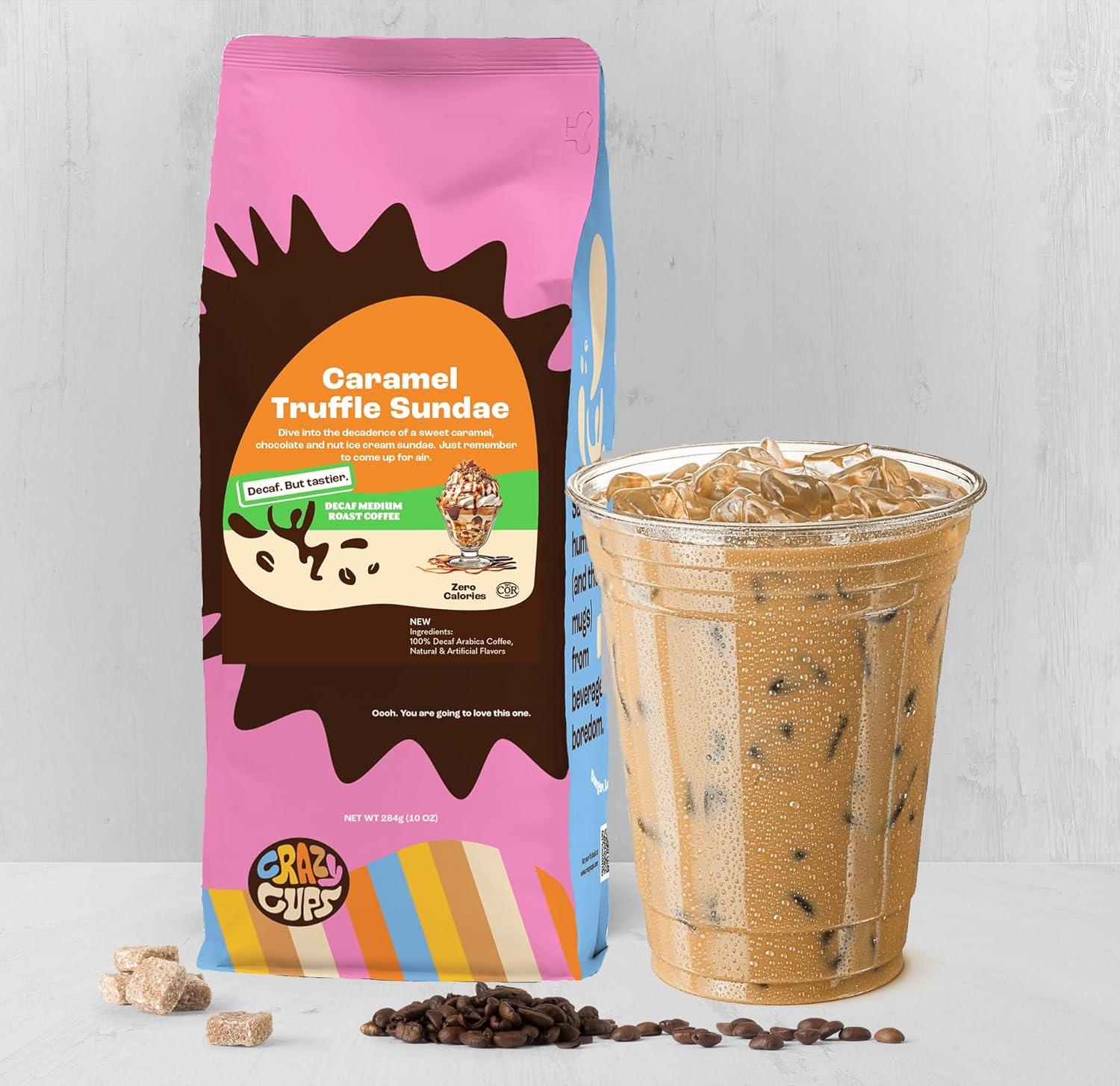 image:imageCrazy Cups Flavored Ground Decaf Christmas Coffee Decaffeinated White Christmas Coffee in 10 oz Bag For Brewing Flavored Hot or Iced Pack of 1Caramel Truffle Sundae