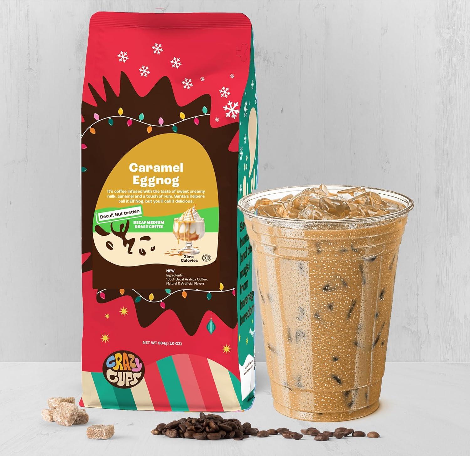image:imageCrazy Cups Flavored Ground Decaf Holiday Coffee Decaffeinated Holiday Spice Coffee in 10 oz Bag For Brewing Flavored Hot or Iced Coffee Pack of 1Decaf Caramel Eggnog