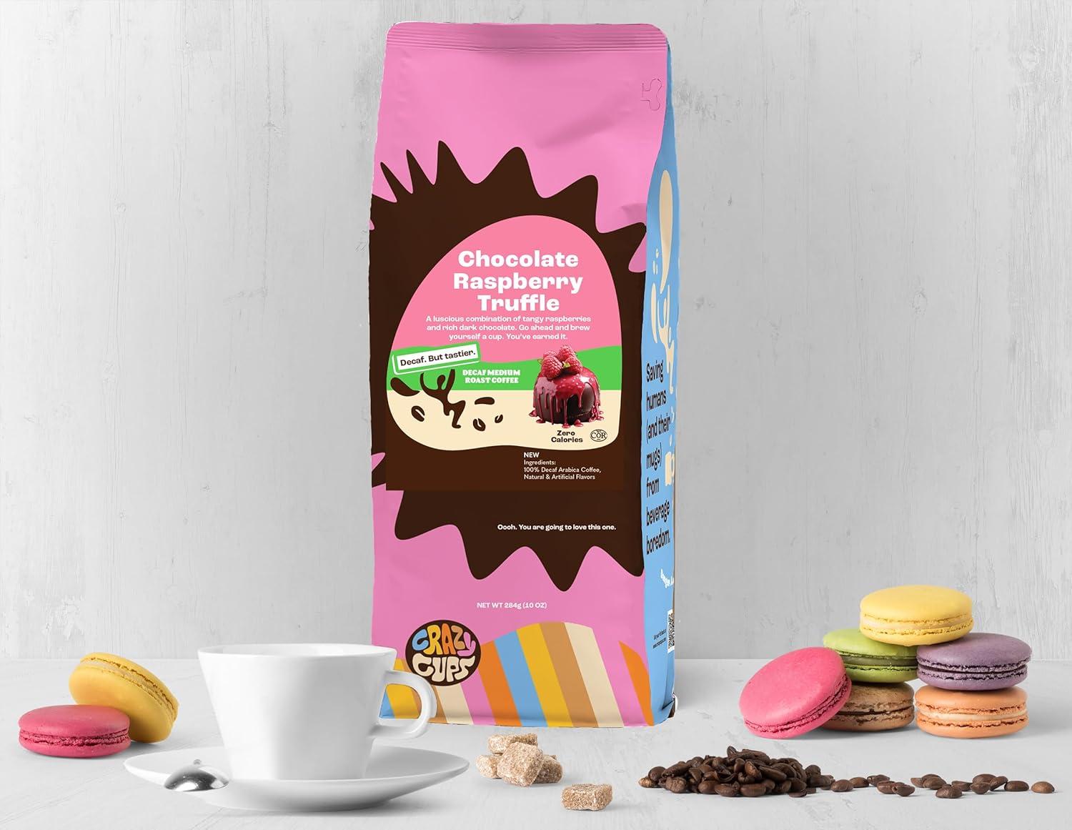 image:imageCrazy Cups Flavored Ground Decaf Holiday Coffee Decaffeinated Holiday Spice Coffee in 10 oz Bag For Brewing Flavored Hot or Iced Coffee Pack of 1Decaf Chocolate Raspberry Truffle