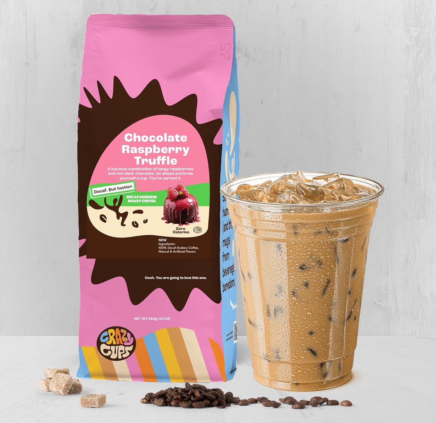 image:imageCrazy Cups Flavored Ground Decaf Holiday Coffee Decaffeinated Holiday Spice Coffee in 10 oz Bag For Brewing Flavored Hot or Iced Coffee Pack of 1Decaf Chocolate Raspberry Truffle