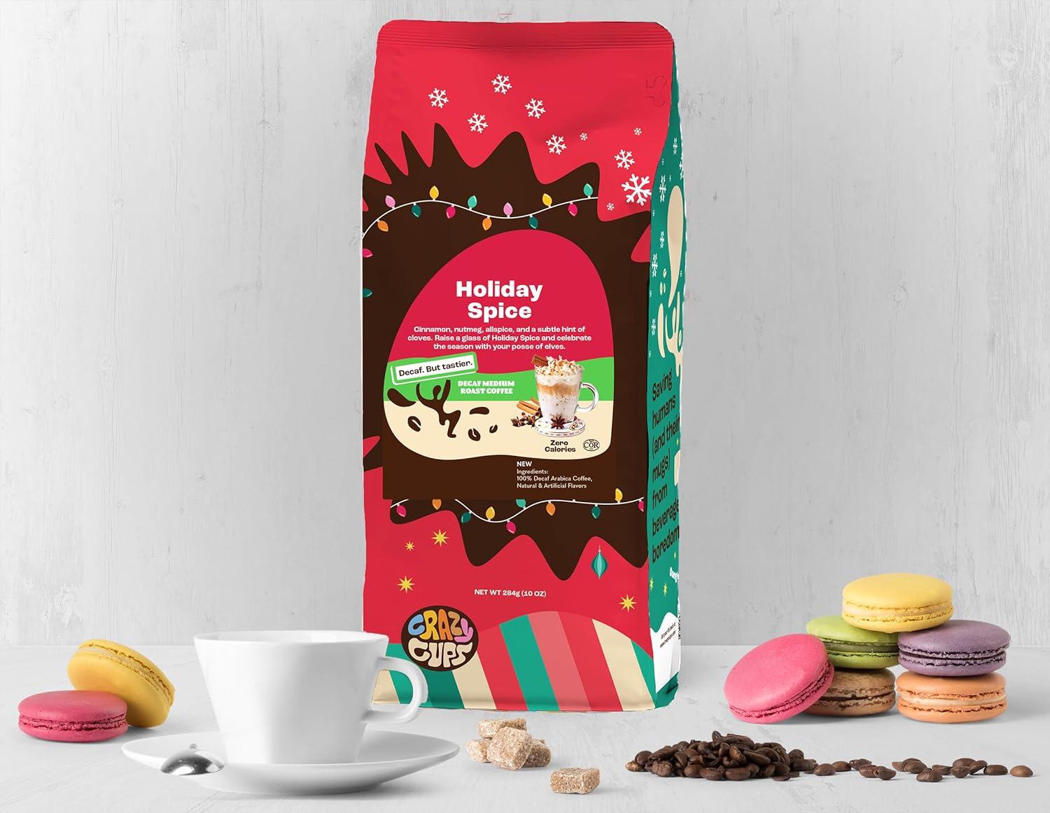 image:imageCrazy Cups Flavored Ground Decaf Holiday Coffee Decaffeinated Holiday Spice Coffee in 10 oz Bag For Brewing Flavored Hot or Iced Coffee Pack of 1Decaf Holiday Spice