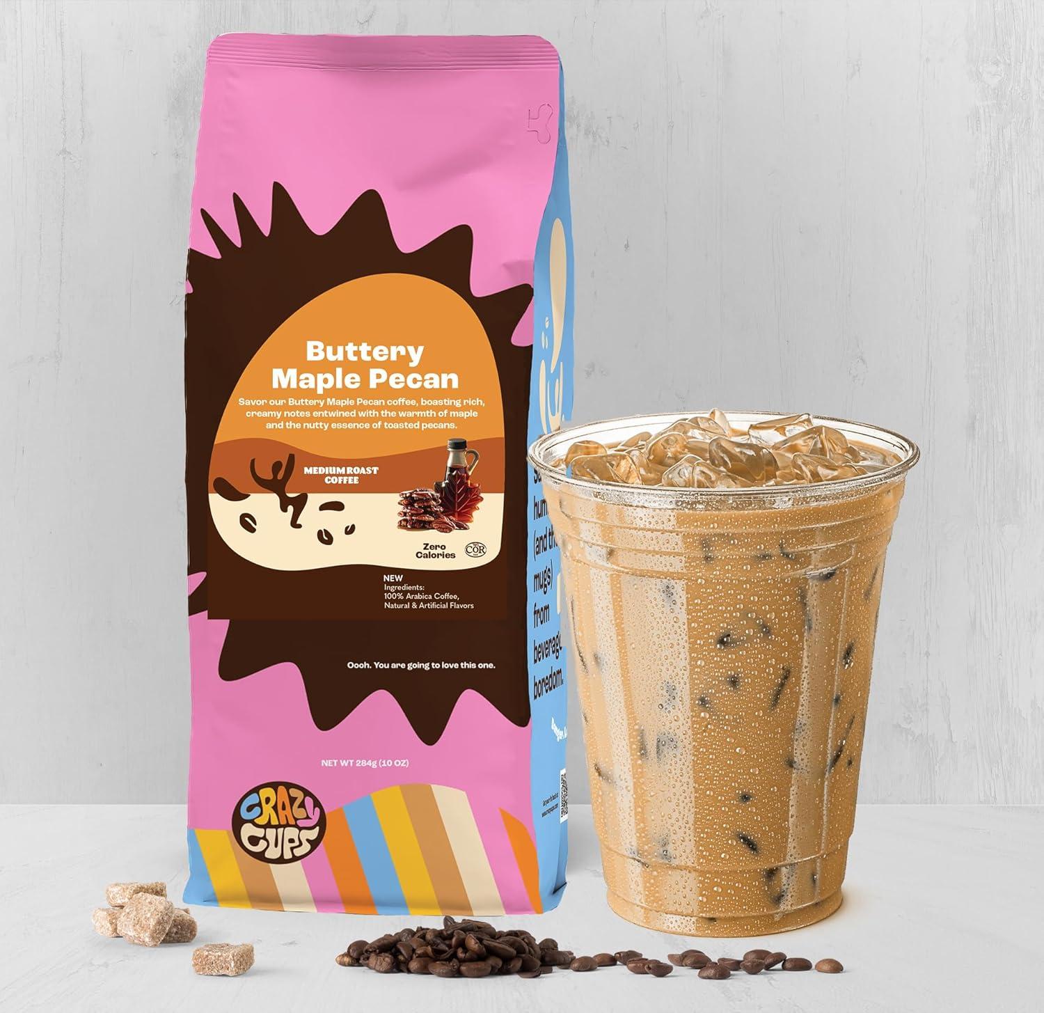 image:imageCrazy Cups Flavored Holiday Ground Coffee Variety Pack Includes Holiday Spice White Christmas Caramel Eggnog in 10 oz Bags 3 PackButtery Maple Pecan