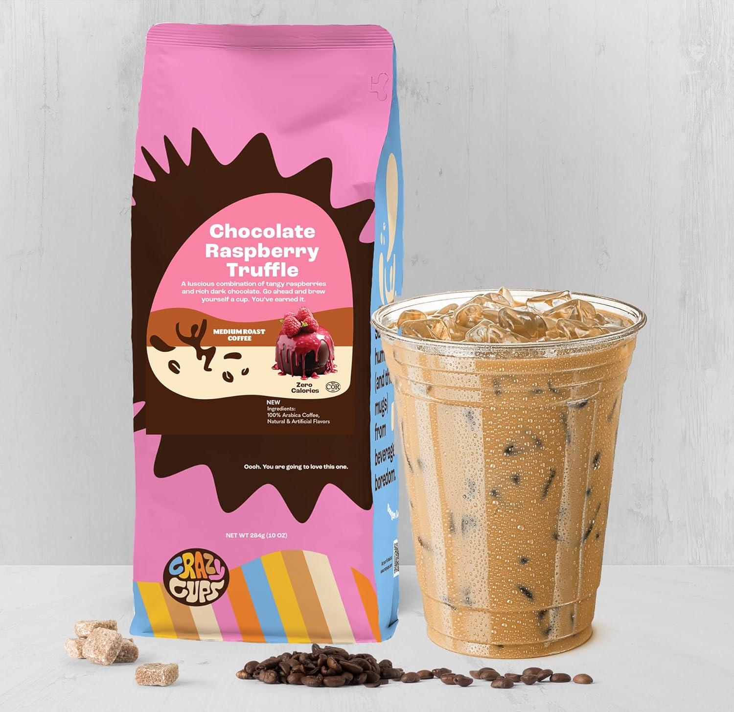 image:imageCrazy Cups Flavored Holiday Ground Coffee Variety Pack Includes Holiday Spice White Christmas Caramel Eggnog in 10 oz Bags 3 PackChocolate Raspberry Truffle