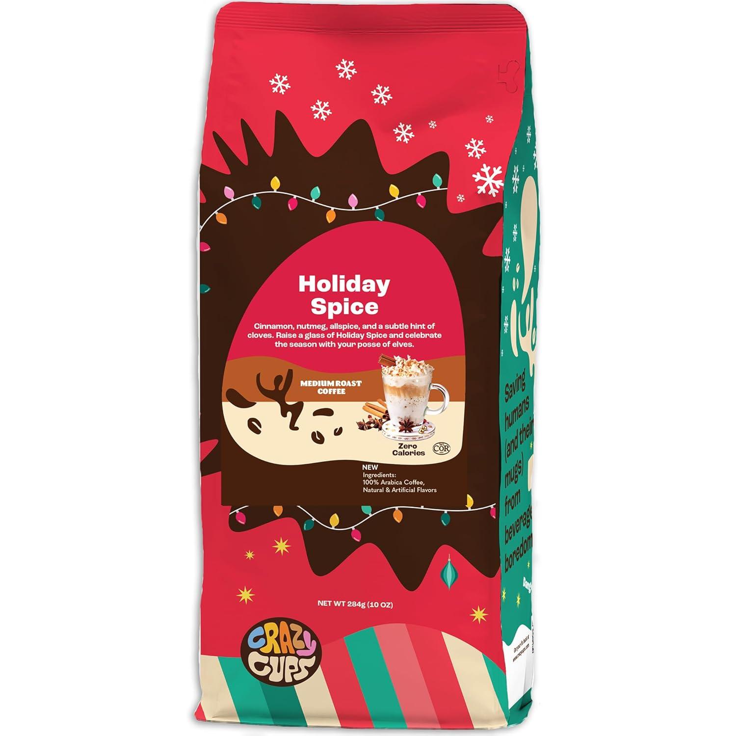 image:imageCrazy Cups Flavored Holiday Ground Coffee Variety Pack Includes Holiday Spice White Christmas Caramel Eggnog in 10 oz Bags 3 PackHoliday Spice