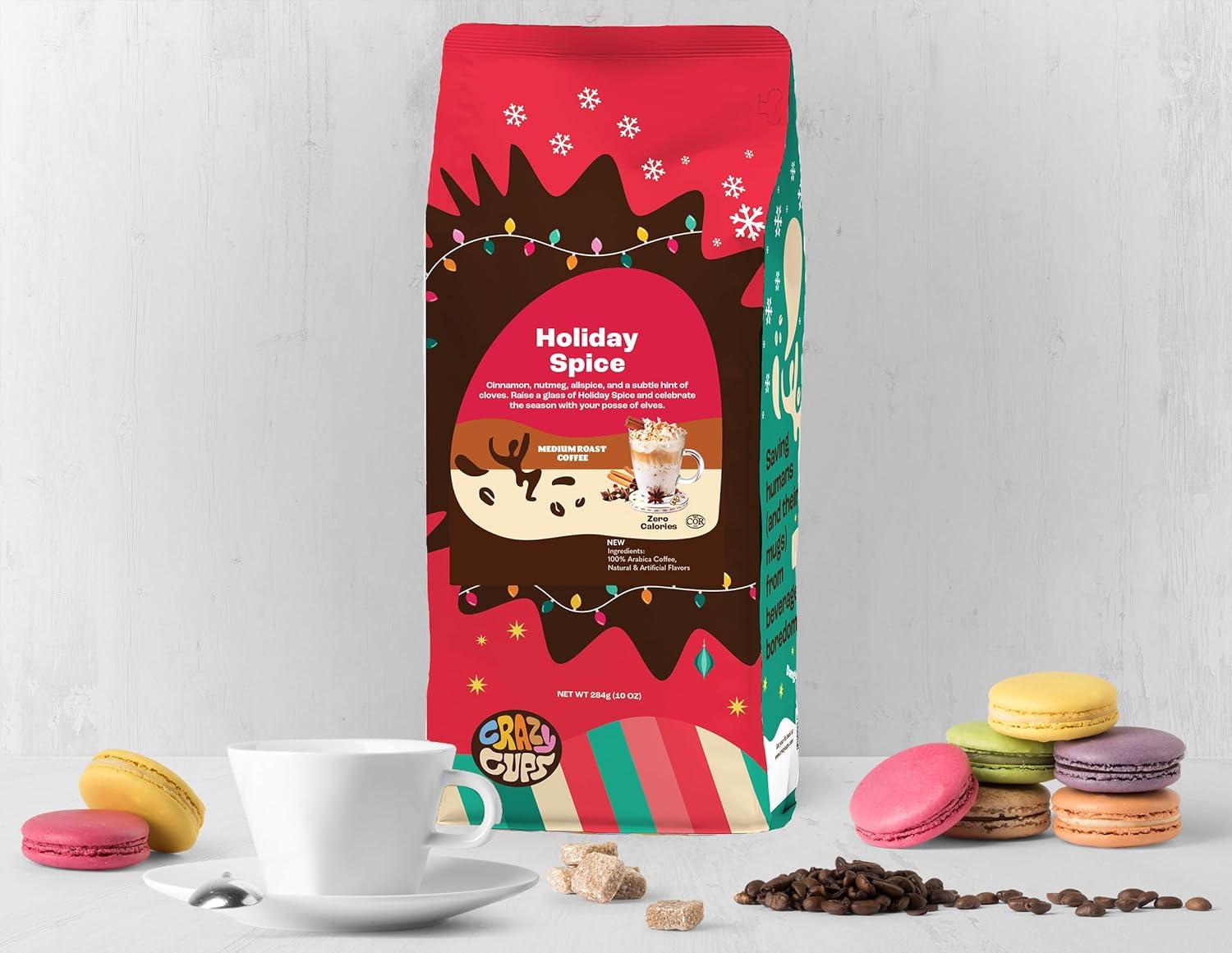 image:imageCrazy Cups Flavored Holiday Ground Coffee Variety Pack Includes Holiday Spice White Christmas Caramel Eggnog in 10 oz Bags 3 PackHoliday Spice