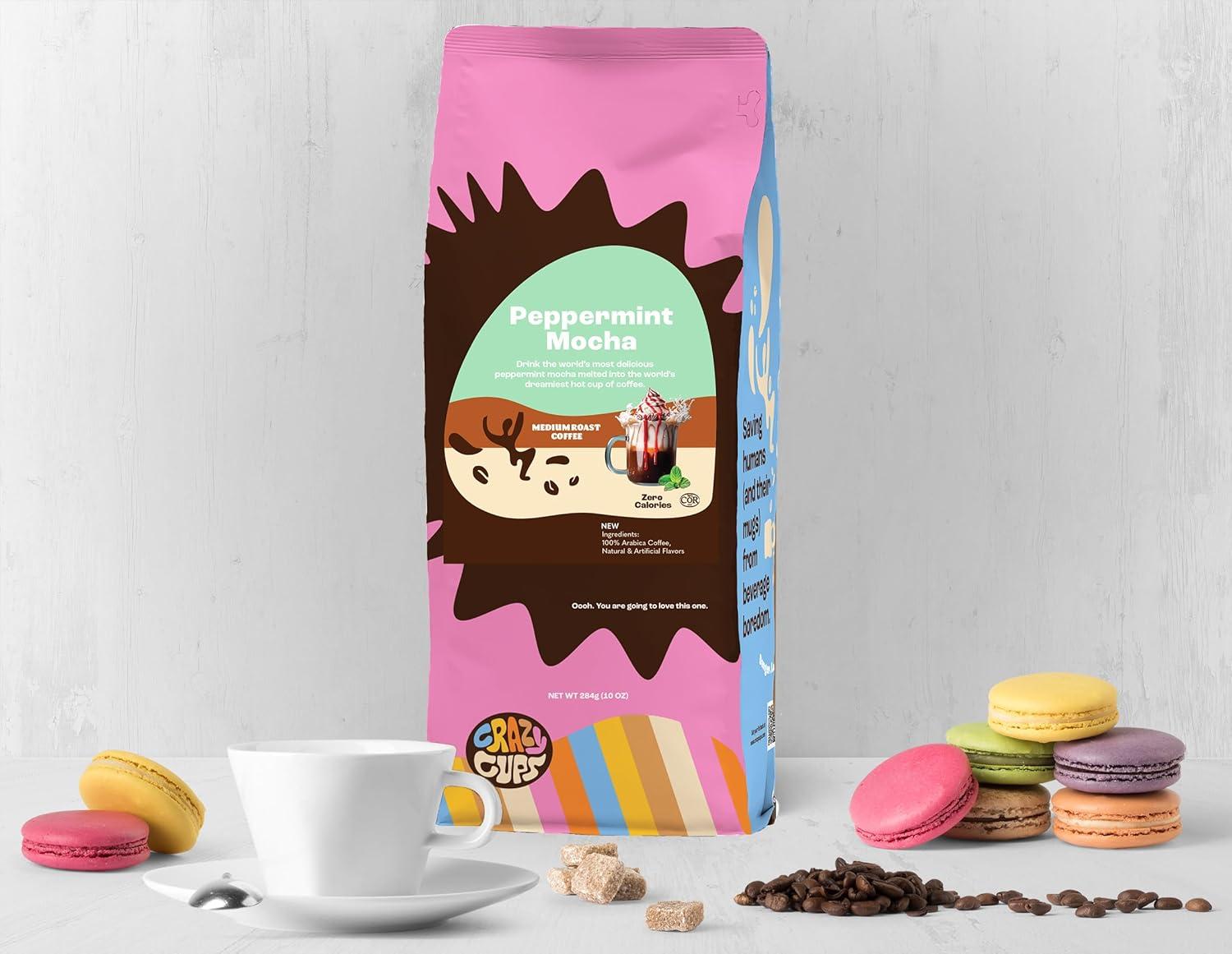 image:imageCrazy Cups Flavored Holiday Ground Coffee Variety Pack Includes Holiday Spice White Christmas Caramel Eggnog in 10 oz Bags 3 PackPeppermint Mocha