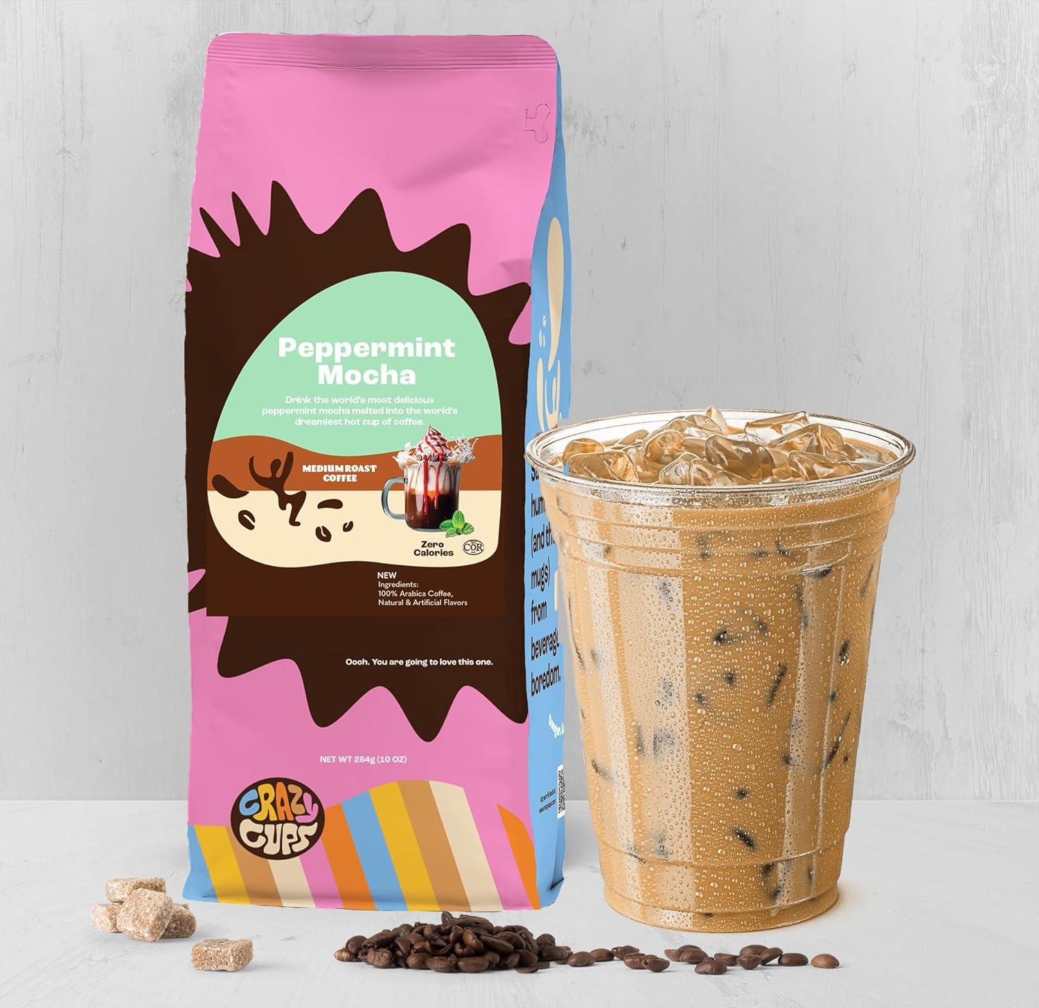 image:imageCrazy Cups Flavored Holiday Ground Coffee Variety Pack Includes Holiday Spice White Christmas Caramel Eggnog in 10 oz Bags 3 PackPeppermint Mocha