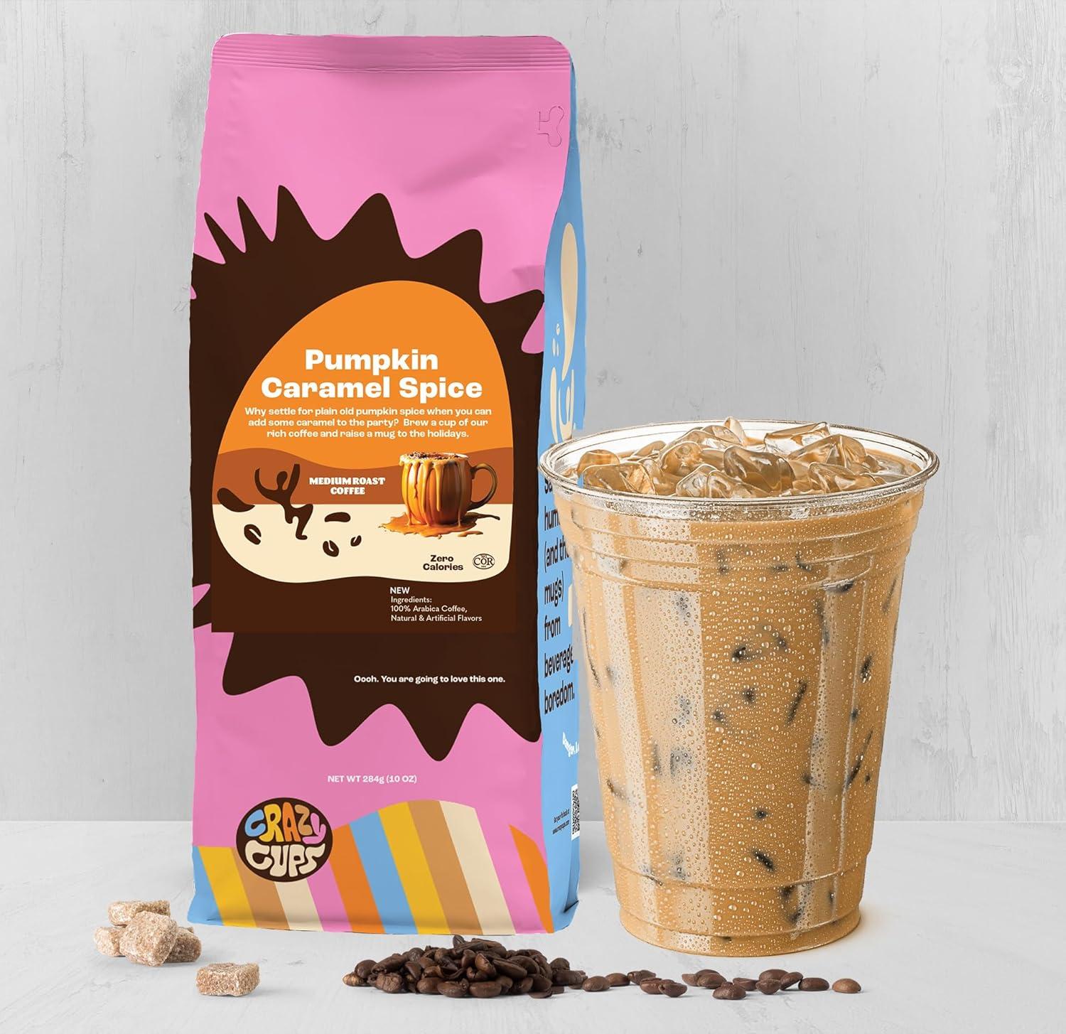 image:imageCrazy Cups Flavored Holiday Ground Coffee Variety Pack Includes Holiday Spice White Christmas Caramel Eggnog in 10 oz Bags 3 PackPumpkin Caramel Spice