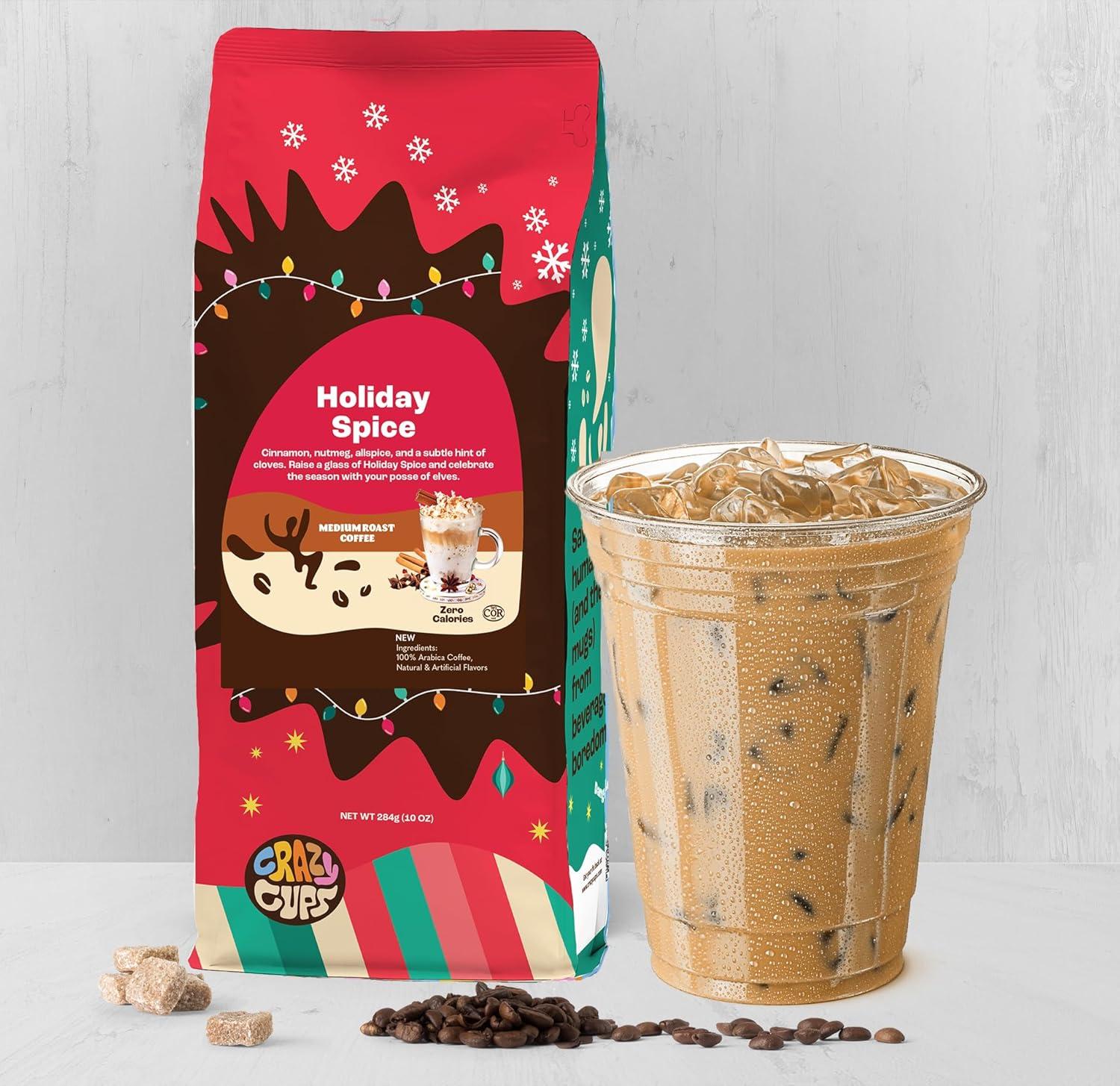 image:imageCrazy Cups Flavored Holiday Ground Coffee Variety Pack Includes Holiday Spice White Christmas Caramel Eggnog in 10 oz Bags 3 PackSeasonal Variety Pack
