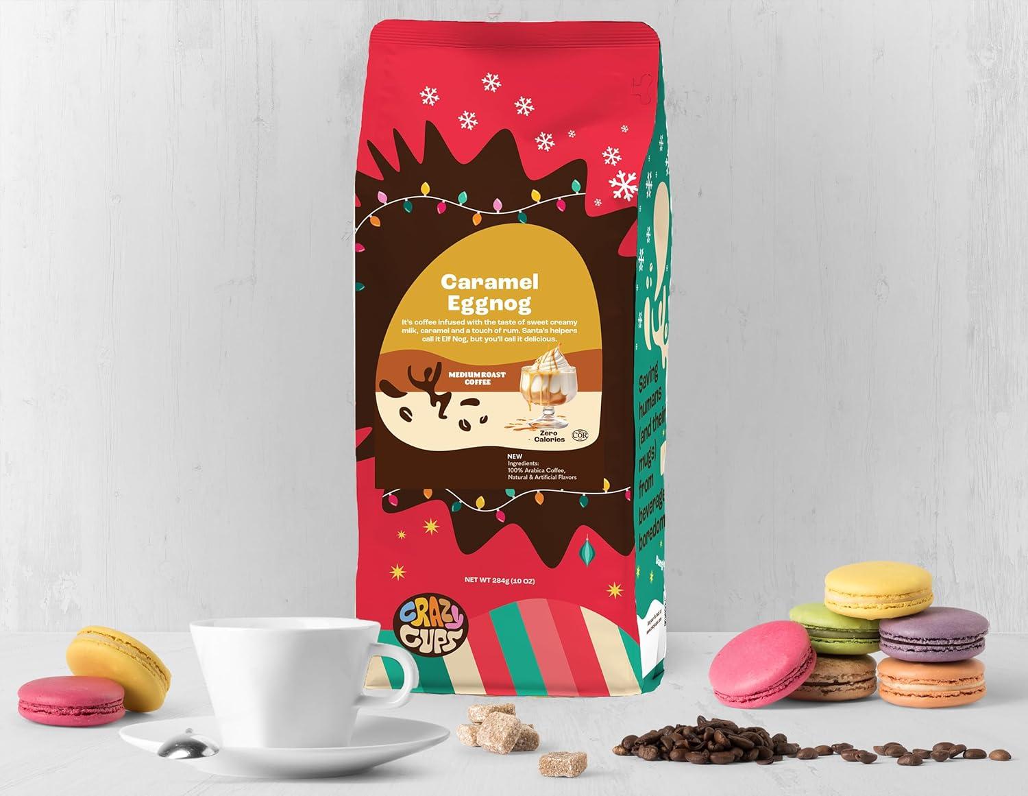 image:imageCrazy Cups Flavored Holiday Ground Coffee Variety Pack Includes Holiday Spice White Christmas Caramel Eggnog in 10 oz Bags 3 PackSeasonal Variety Pack