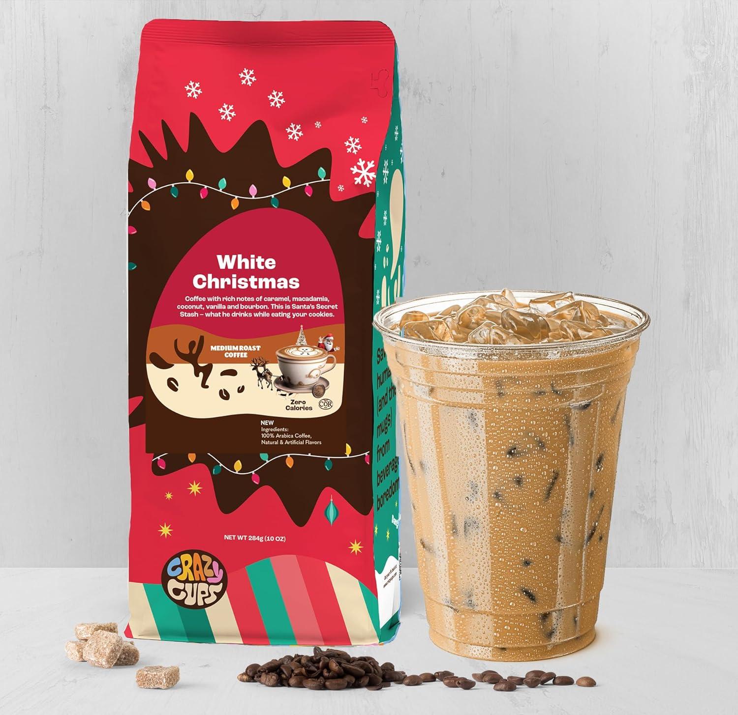 image:imageCrazy Cups Flavored Holiday Ground Coffee Variety Pack Includes Holiday Spice White Christmas Caramel Eggnog in 10 oz Bags 3 PackWhite Christmas