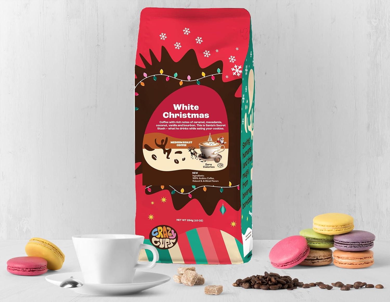 image:imageCrazy Cups Flavored Holiday Ground Coffee Variety Pack Includes Holiday Spice White Christmas Caramel Eggnog in 10 oz Bags 3 PackWhite Christmas