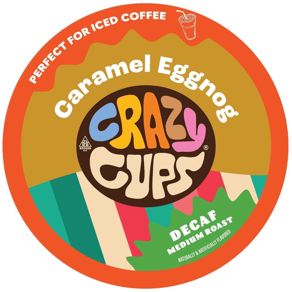image:imageCrazy Cups Decaf Flavored Coffee Pods Decaf Eggnog Coffee Holiday Blend Coffee Single Serve Coffee for Keurig K Cups Machines Hot or Iced Coffee Medium Roast Coffee 22 CountDecaf Caramel Eggnog